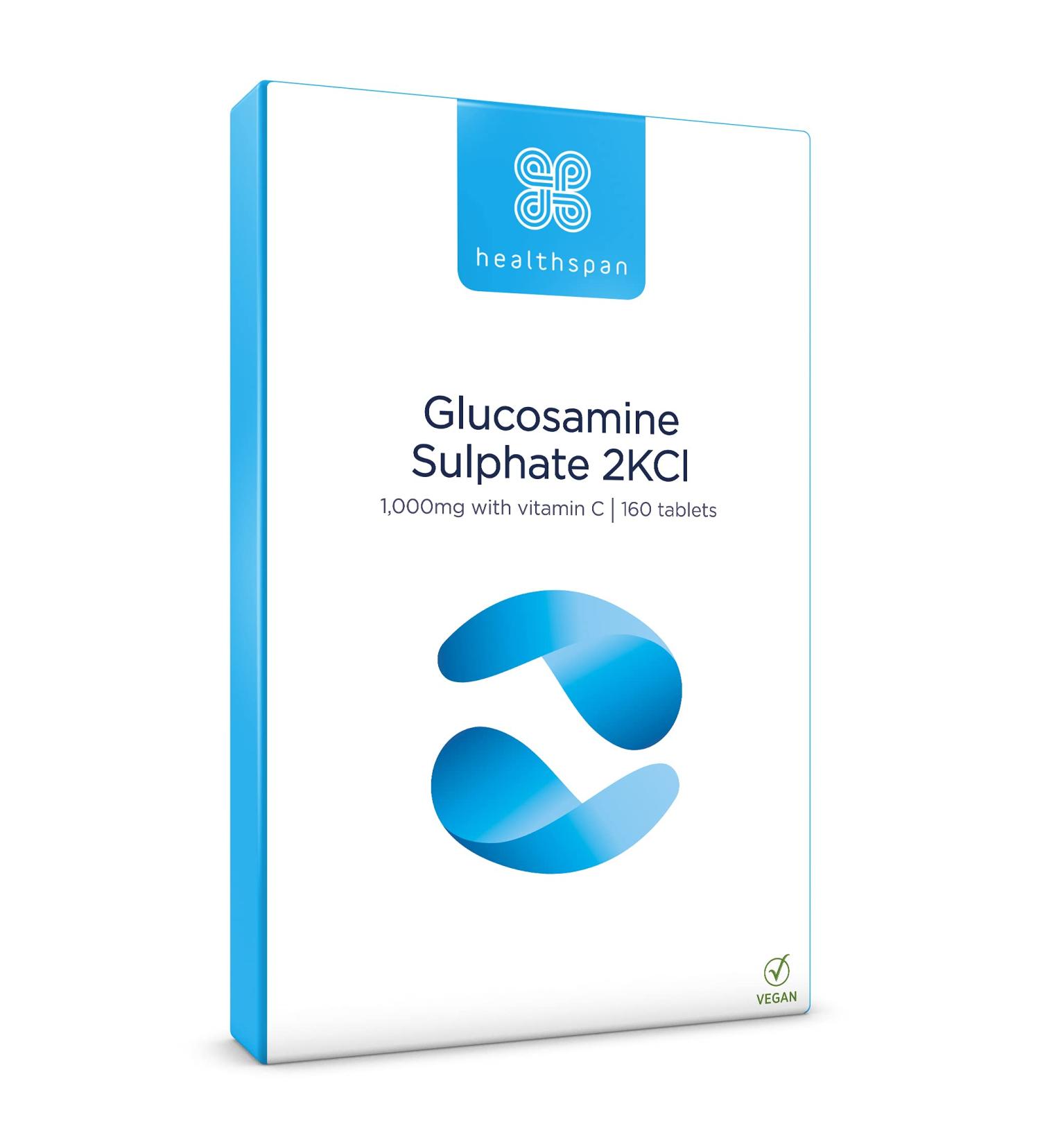 Healthspan Glucosamine Sulphate 2KCI 1,000mg | 10 Months Supply | Plant-Based Joint Support with Vitamin C | Vegan-Friendly - Buy Online on GoSupps.com