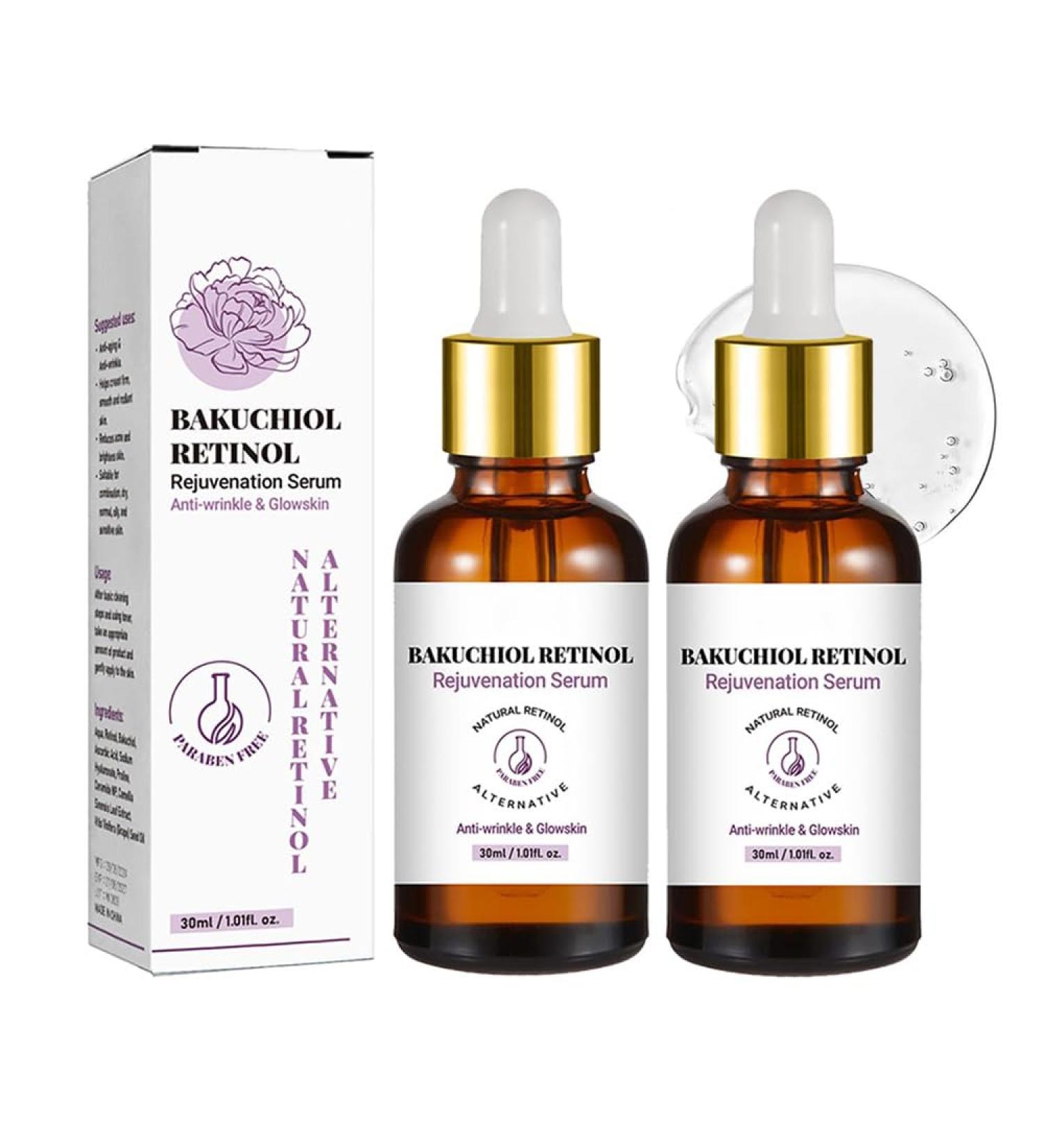 Bakuchiol Retinol Serum 2 PCS Retinol Rejuvenation Serum for Anti Aging & Reduce Wrinkles Fine Lines & Sagging Moisturising Skin 2.02 fl.oz - Buy Online on GoSupps.com