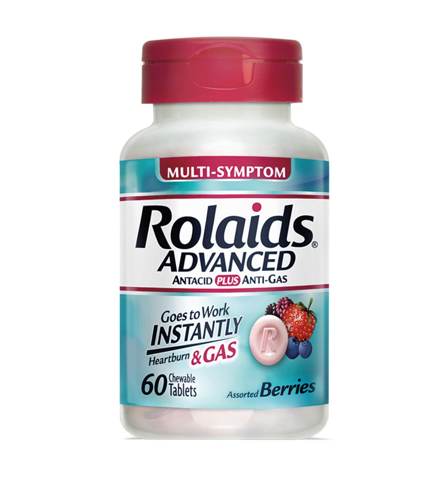 Rolaids Advanced Antacid Plus Anti-Gas Chewable Tablets - 60 Assorted Berry Flavored - Heartburn and Gas Relief - Buy Online on GoSupps.com