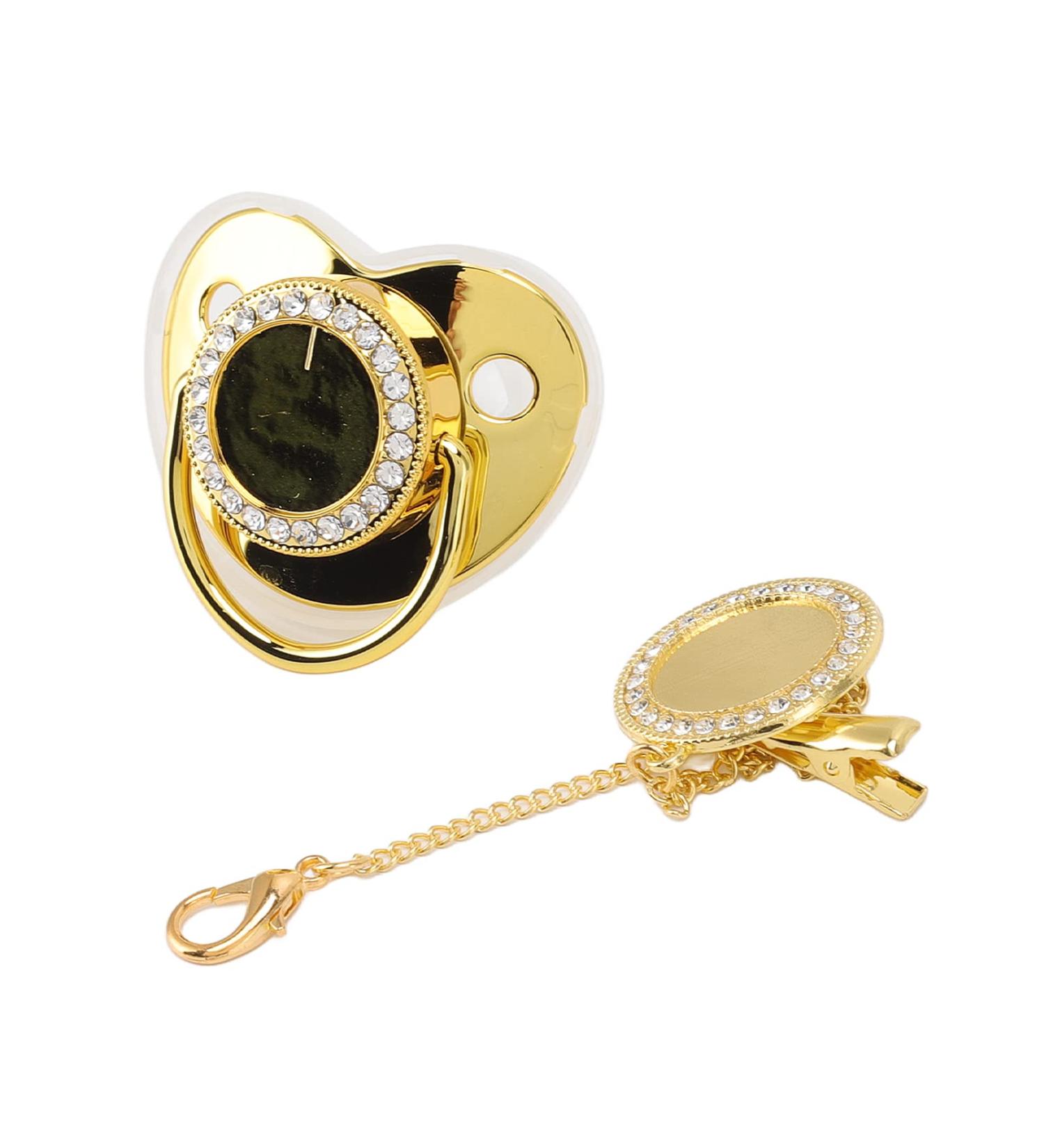 Soft Silicone Baby Pacifier with Chain Clip - Bling Design for Newborns | Gold M - Buy Online on GoSupps.com