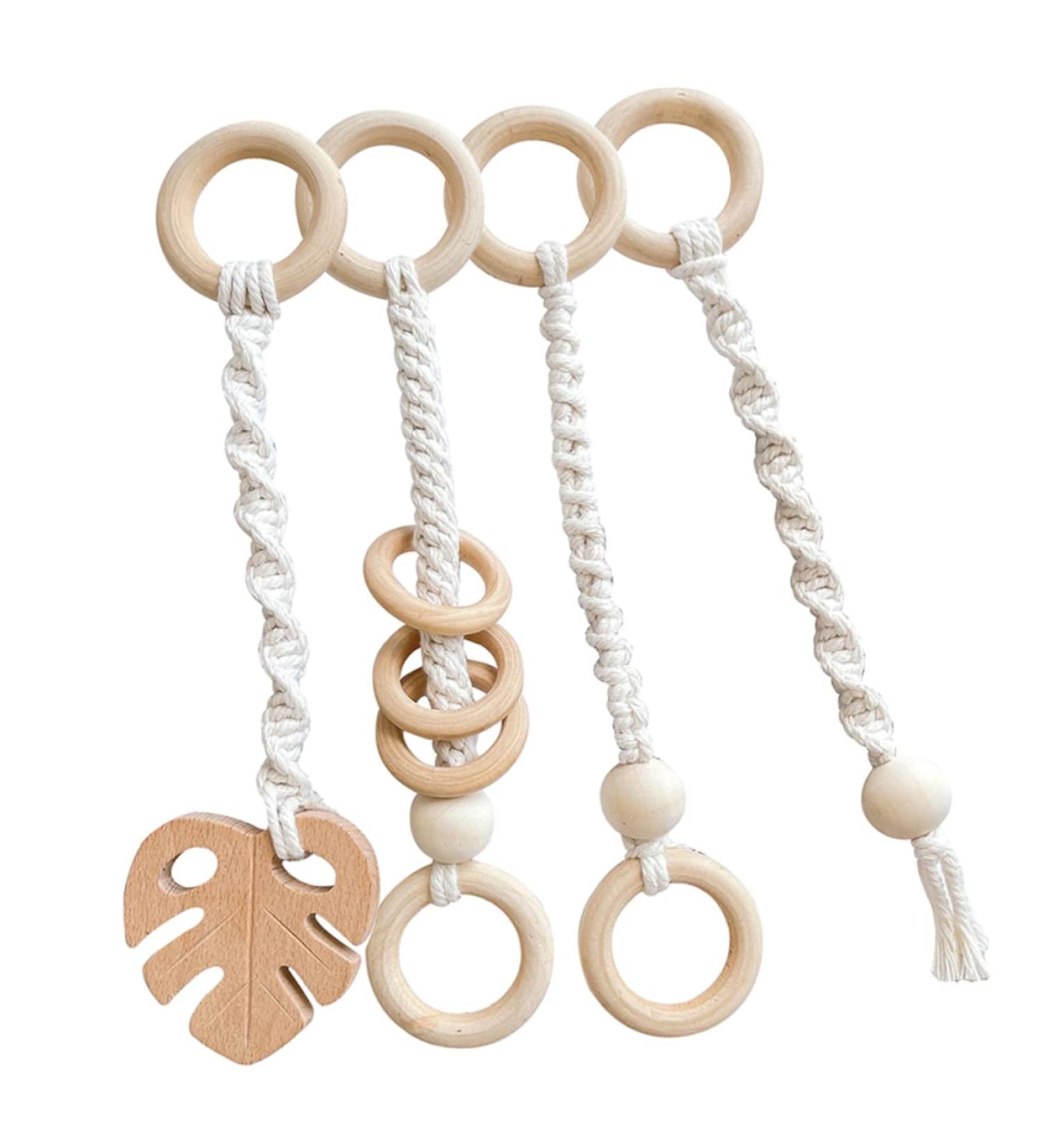 Alipis 4pcs Boho Newborn Ornament Set - Wooden Teething Rattles & Gym Pendants for Crib Decor & Playtime | Perfect Gift for Newborns - Buy Online on GoSupps.com