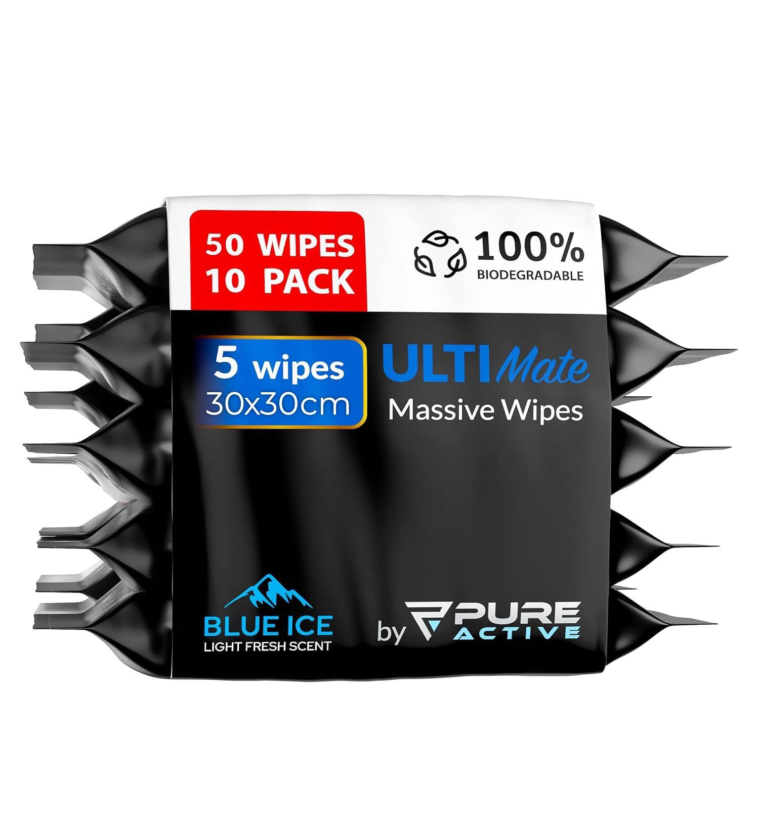 Extra Large Wet Wipes for Men - 50 Pack Blue Ice - 30x30 cm - Perfect for Post-Workout & On-the-Go - Adults Wet Wipes - Buy Online on GoSupps.com
