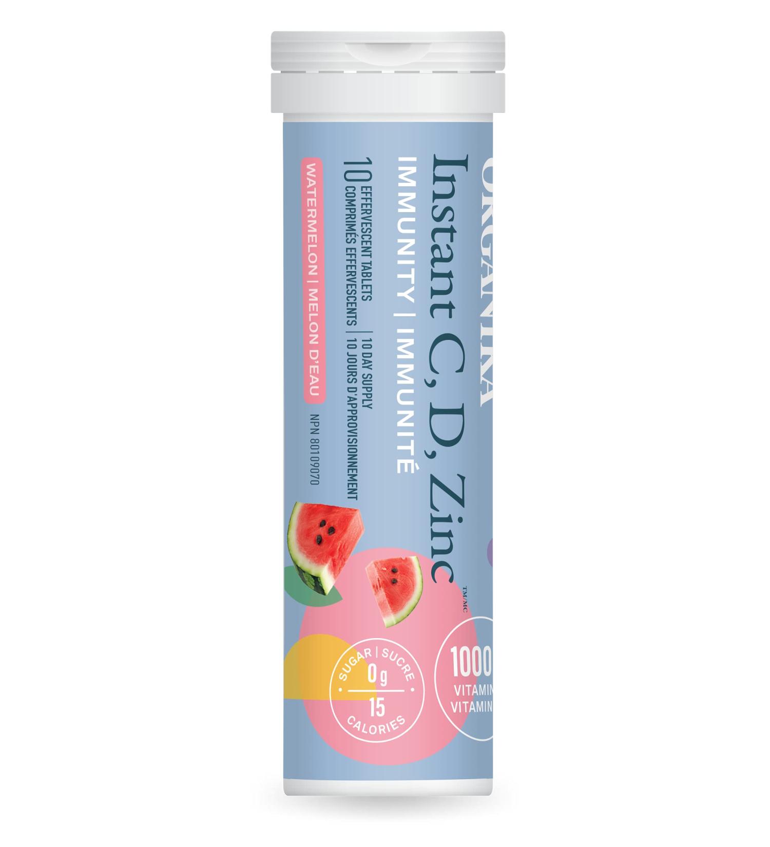 Organika Instant C D Zinc Effervescent Tablets - Watermelon Flavour- Immune Support- Single Tube x 10 Tablets - Buy Online on GoSupps.com