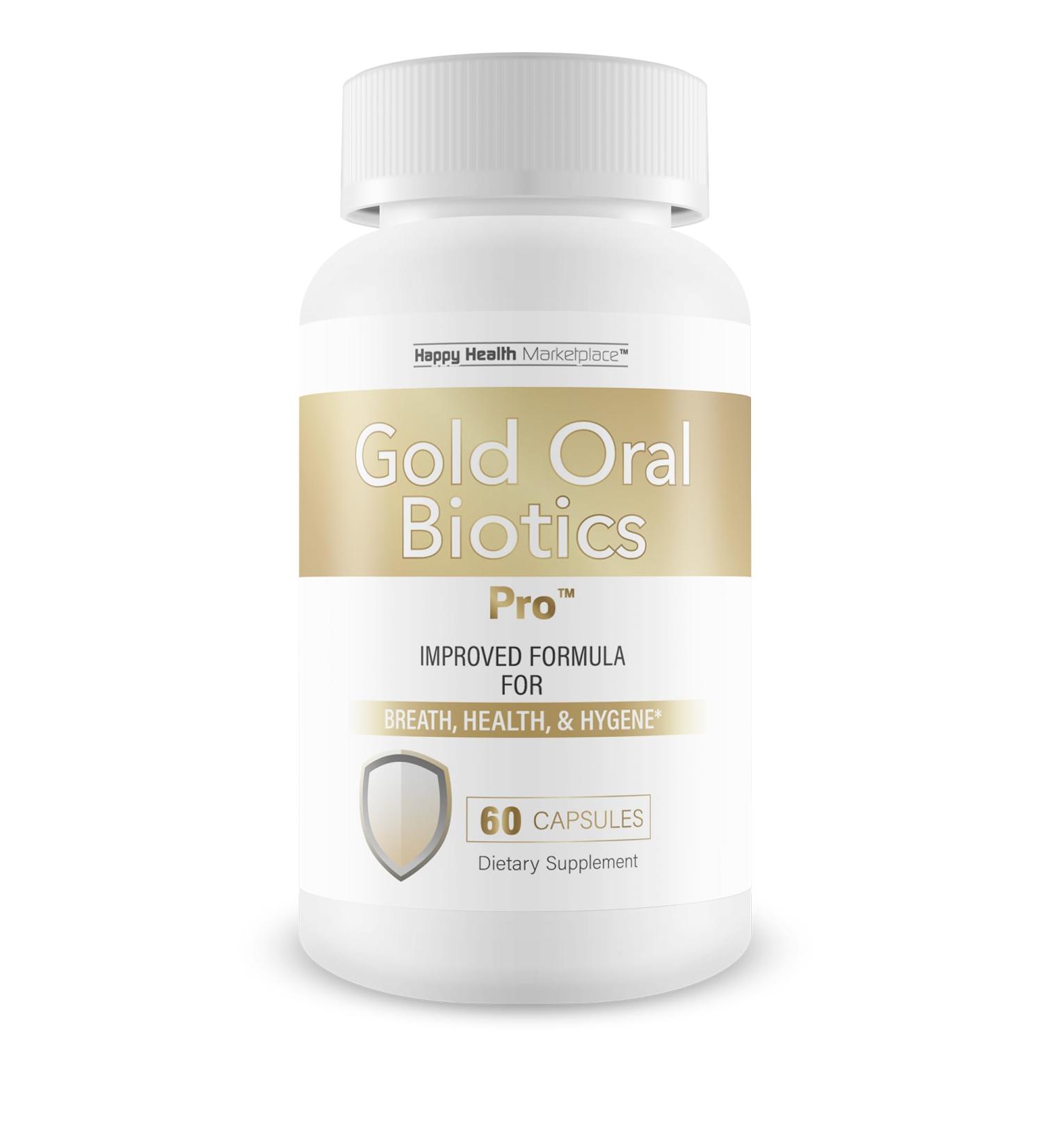 Gold Oral Biotics Pro - Our Best Oral Health Probiotics and Prebiotics - Advanced Oral Probiotics for Mouth Bad Breath - 11 Strain 40 Billion CFU Probiotic Capsules - Tooth and Gum Dental Probiotic - Buy Online on GoSupps.com