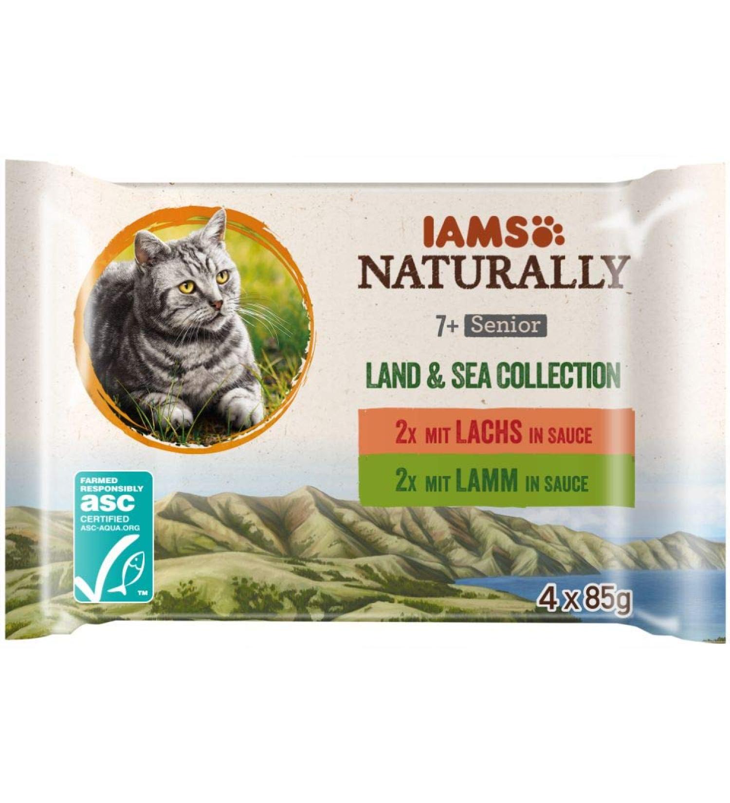 IAMS Naturally Senior Cat Food - High-Quality Wet Food in Sauce with Meat & Fish for Older Cats | Land & Sea Collection 4 x 85g Pack - Buy Online on GoSupps.com