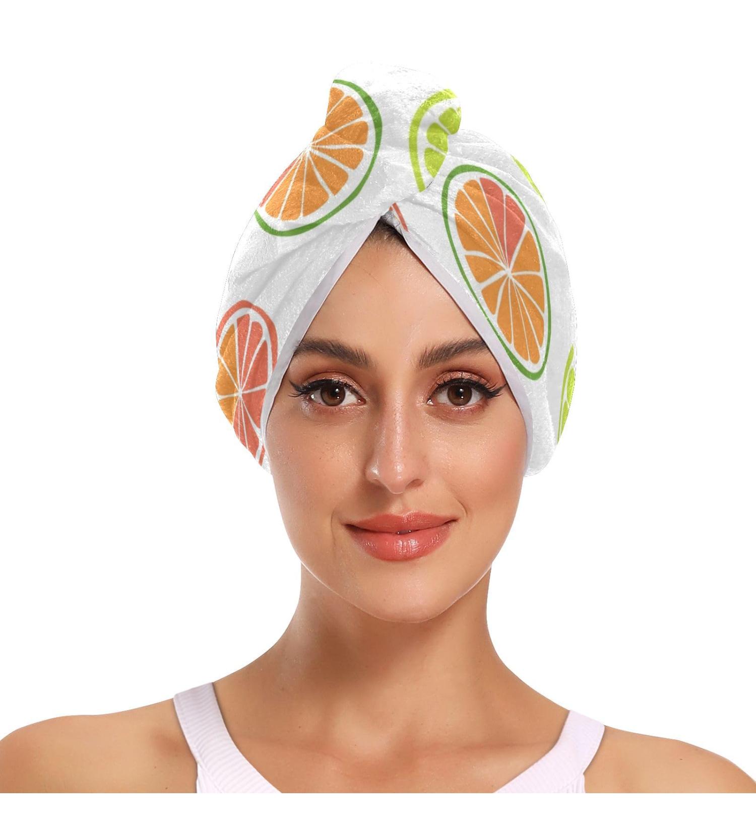 Lemon Grapefruit Slices Hair Towel 2 Pack | Super Absorbent Quick Dry Hair Turbans for Women & Girls | Perfect Hair Drying Solution - Buy Online on GoSupps.com