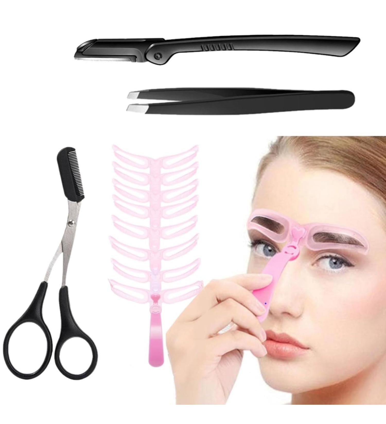 KARLOR Eyebrows Stencils Brow Trimmer Tool set 8 eyebrow templates 3 eyebrow trimmer set eyebrow scissors with Comb shavering eyebrows tweezers brows trim tool set for beginners - Buy Online on GoSupps.com