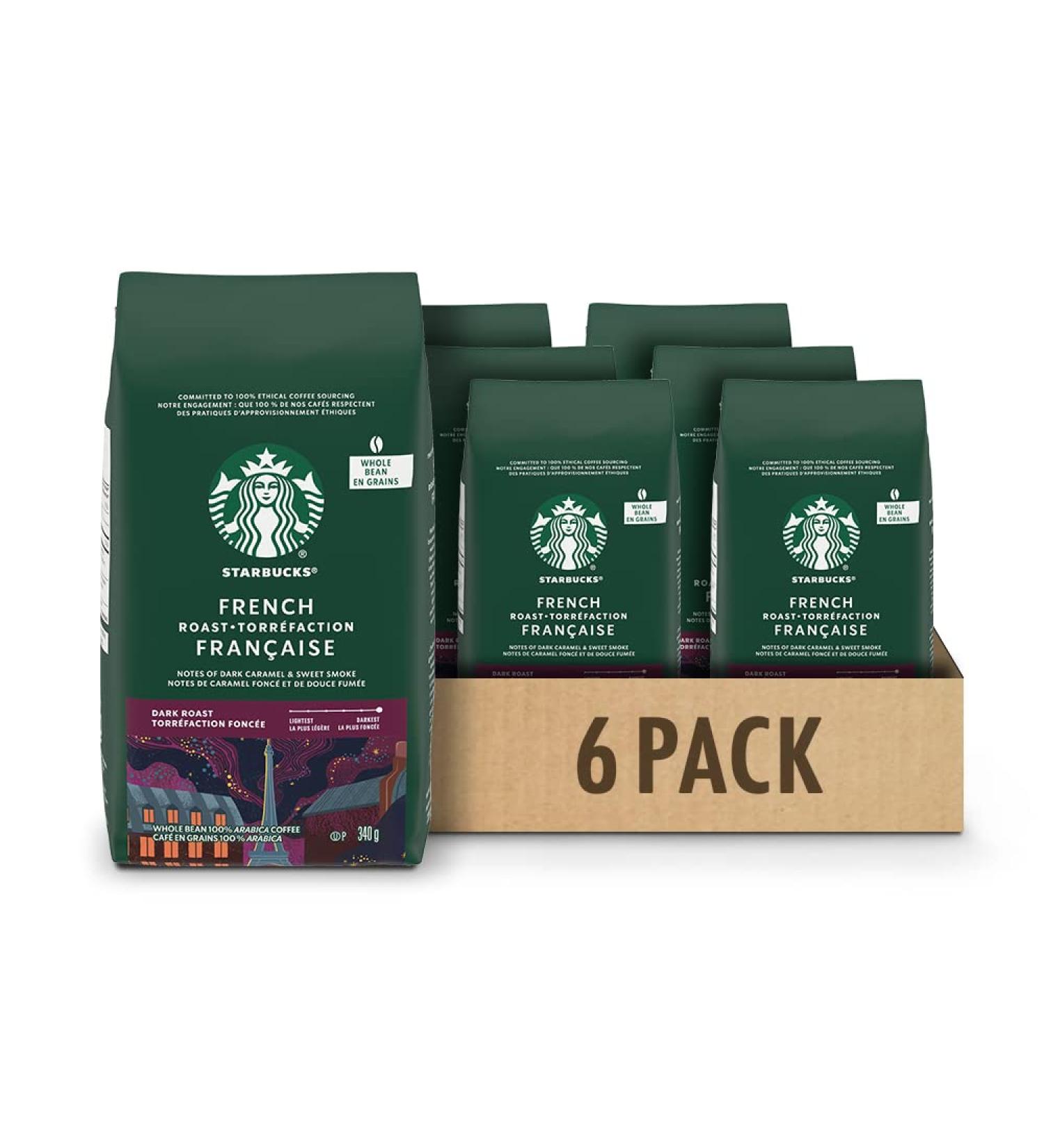 Starbucks French Roast Whole Bean Coffee 340 Grams (Pack Of 6) French Dark Roast 2040 Grams - Buy Online on GoSupps.com