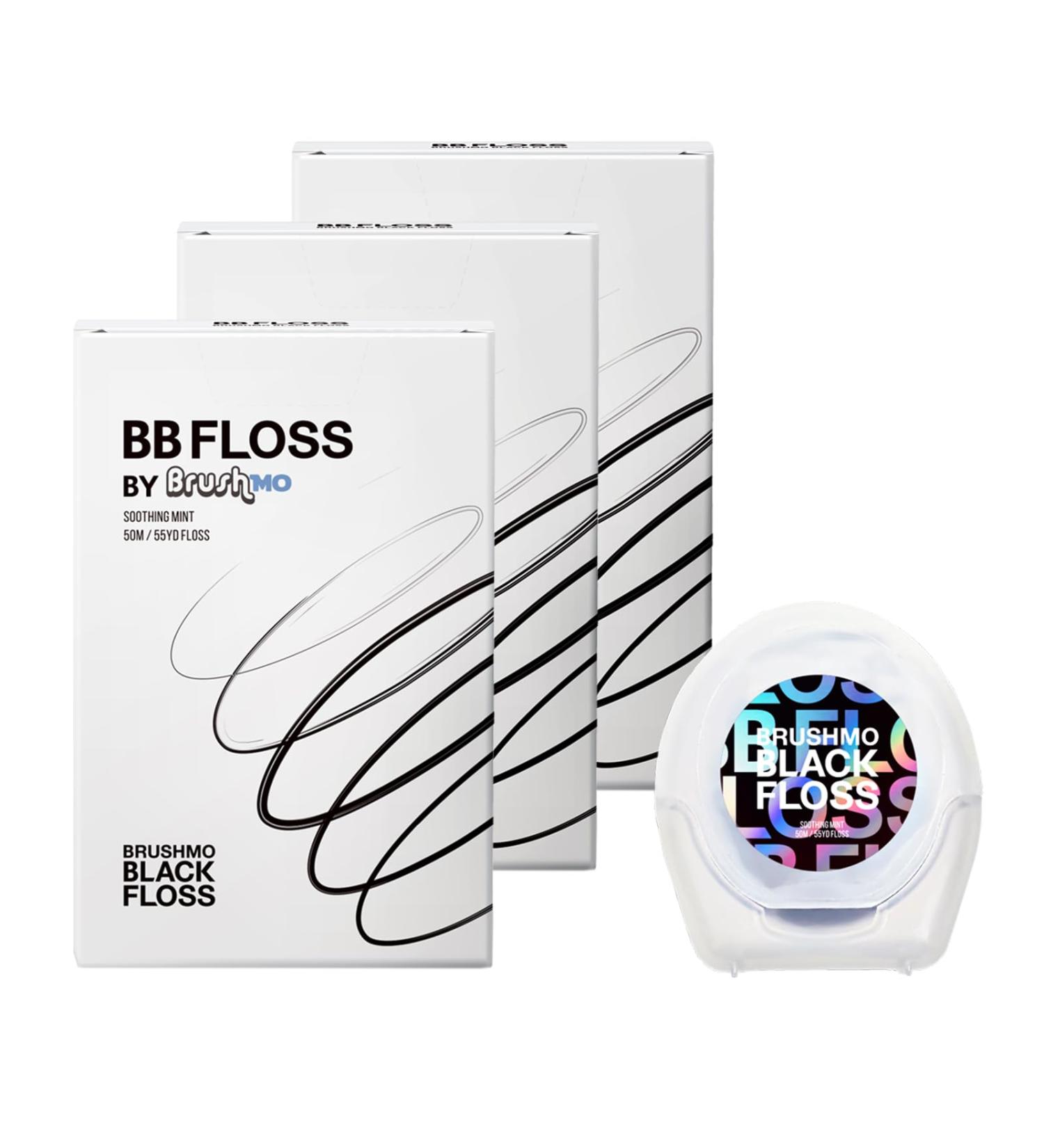 Brushmo Black Floss - Expanding Woven Dental Floss 50m - Microcrystalline Wax - Pack of 3 - Black Mint Flavor for Fresh Breath - Buy Online on GoSupps.com