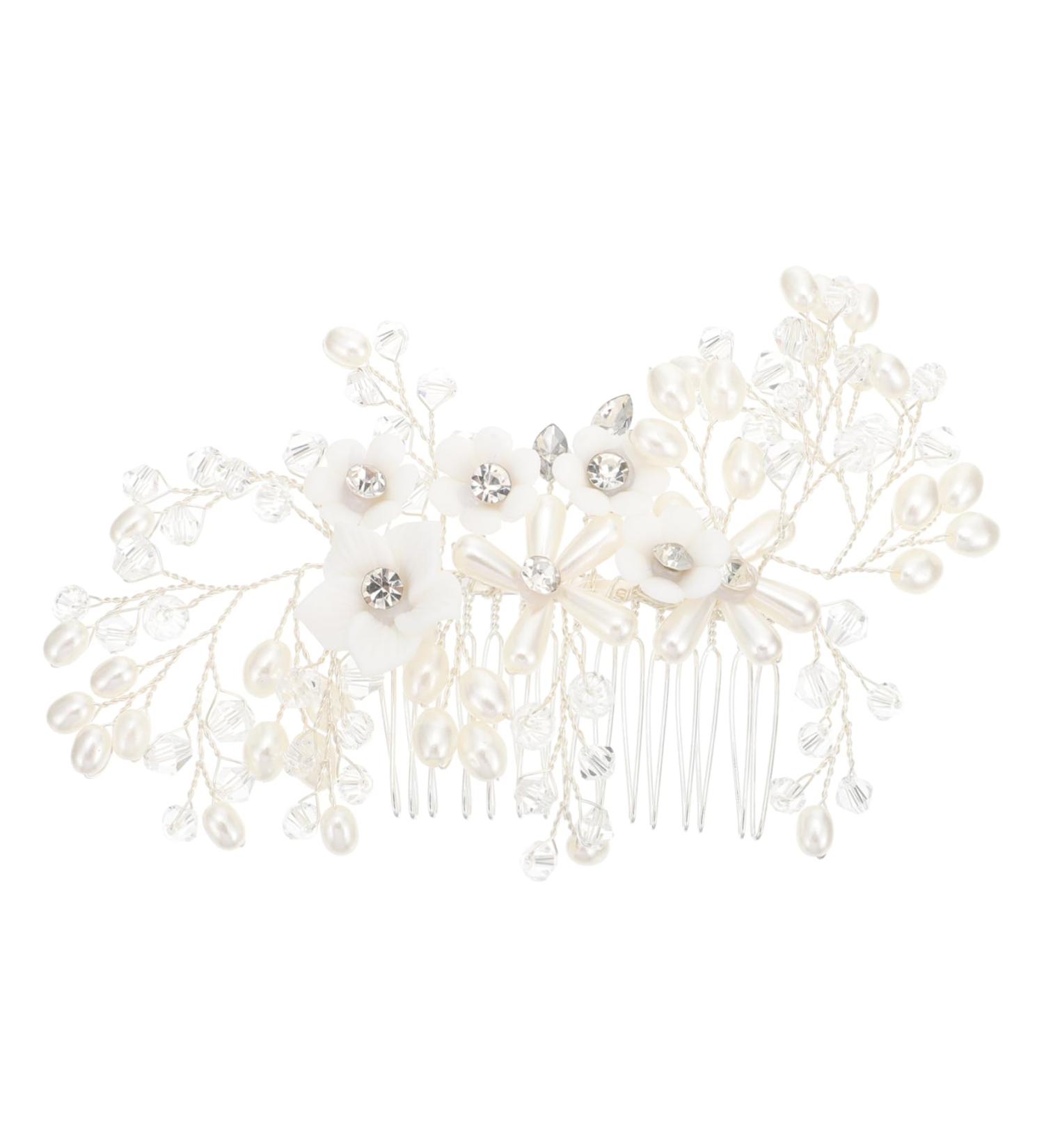 Ipetboom Flower Rhinestone Hair Comb Tiara Floral Hair Accessories Rhinestone Headpiece Bridal Side Flower Hair Comb Creative Hair Comb Women Hair Comb White Bride Plastic Hair up Wedding - Buy Online on GoSupps.com