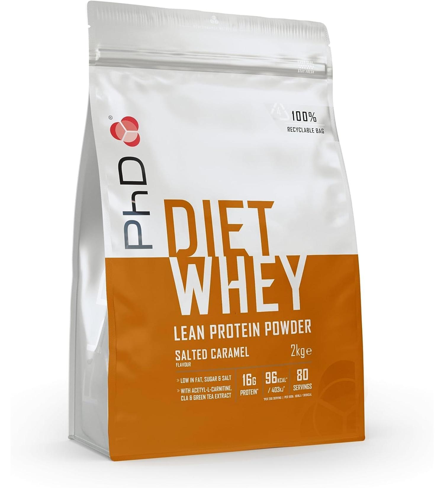 PhD Nutrition Diet Whey Salted Caramel Protein Powder - Low Calorie, Low Carb, High Protein Formula - 80 Servings - Buy Online on GoSupps.com