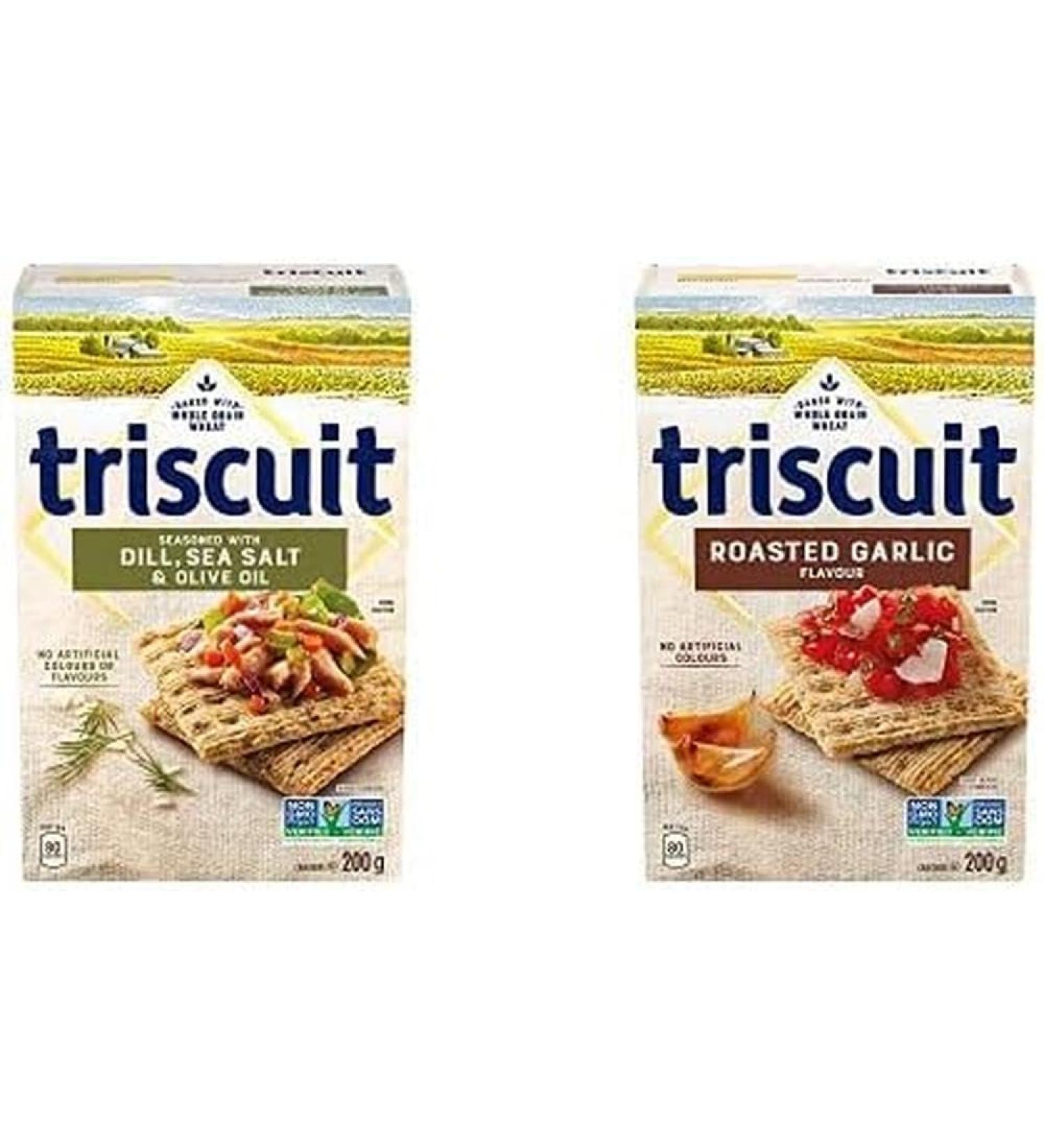 Triscuit Dill Sea Salt & Olive Oil 200g with Triscuit Roasted Garlic 200g