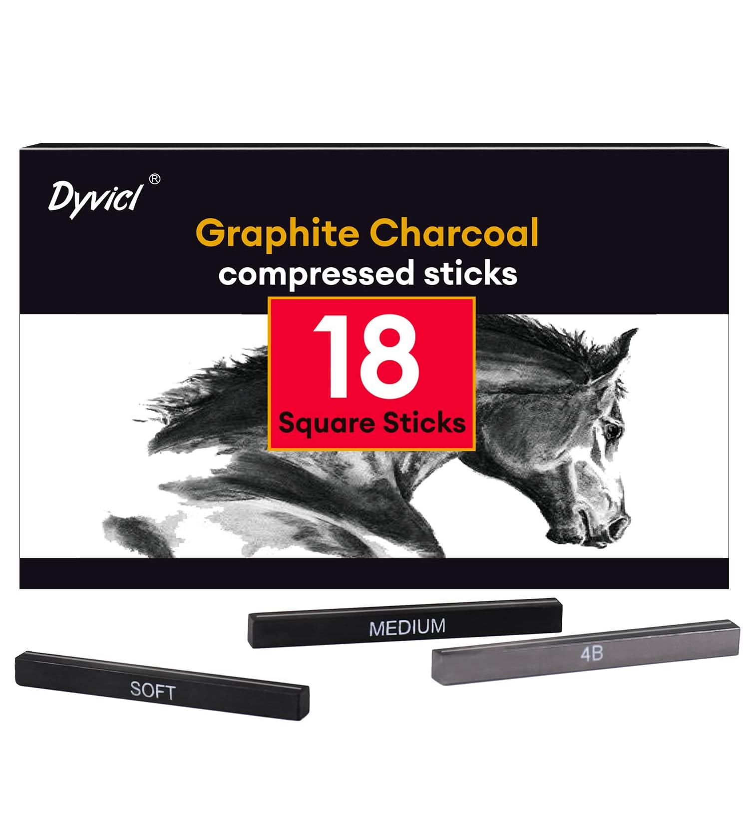 Dyvicl Compressed Graphite Charcoal Sticks - Pack of 18 for Sketching, Drawing, Shading & Blending - Buy Online on GoSupps.com