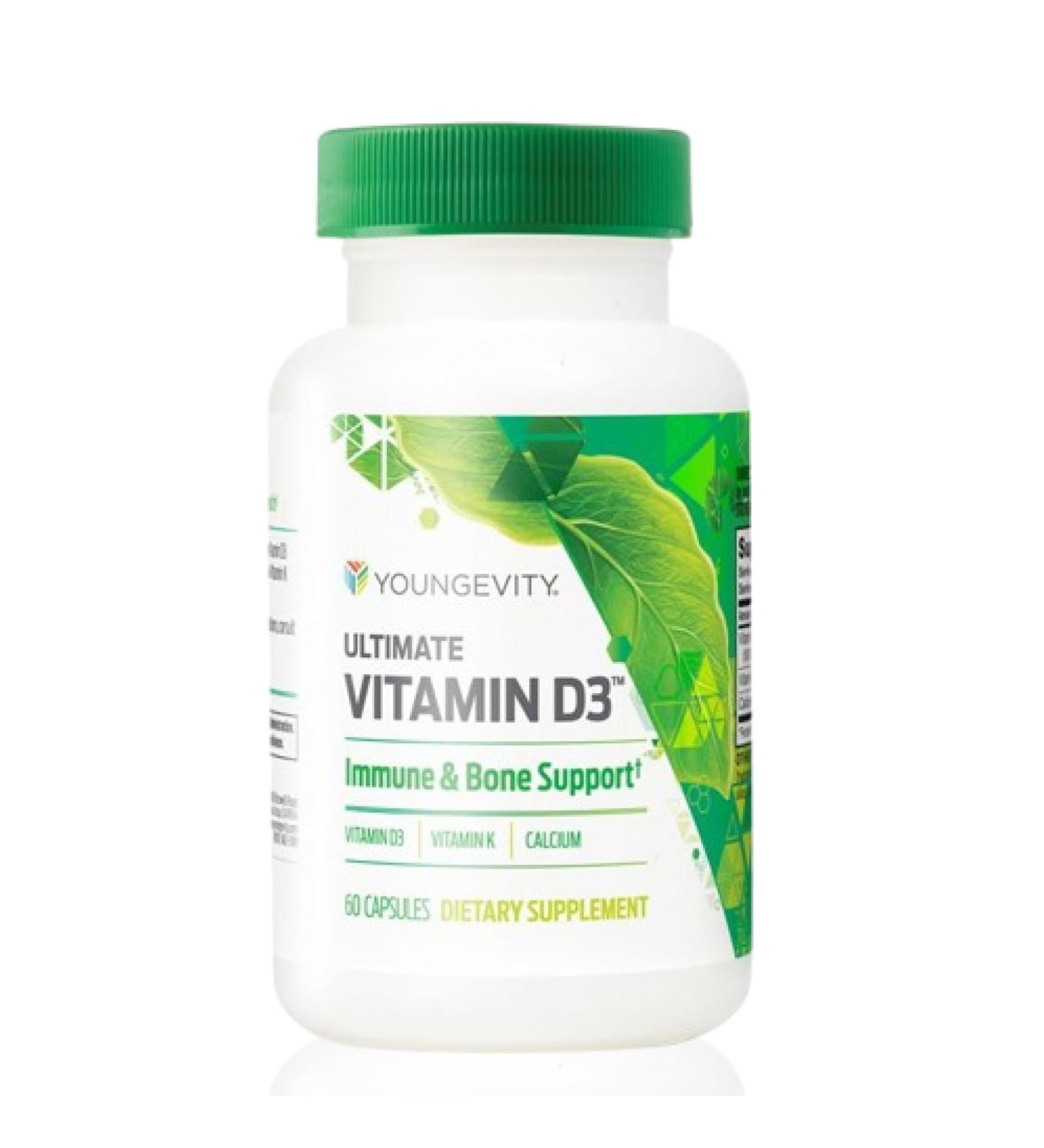 Youngevity Ultimate Vitamin D3 5000 IU with K2 High-Potency Vitamin D3 Vitamin K2 and Calcium Supplement for Immune Support Bone Density and Heart Health 60 Capsules - Buy Online on GoSupps.com