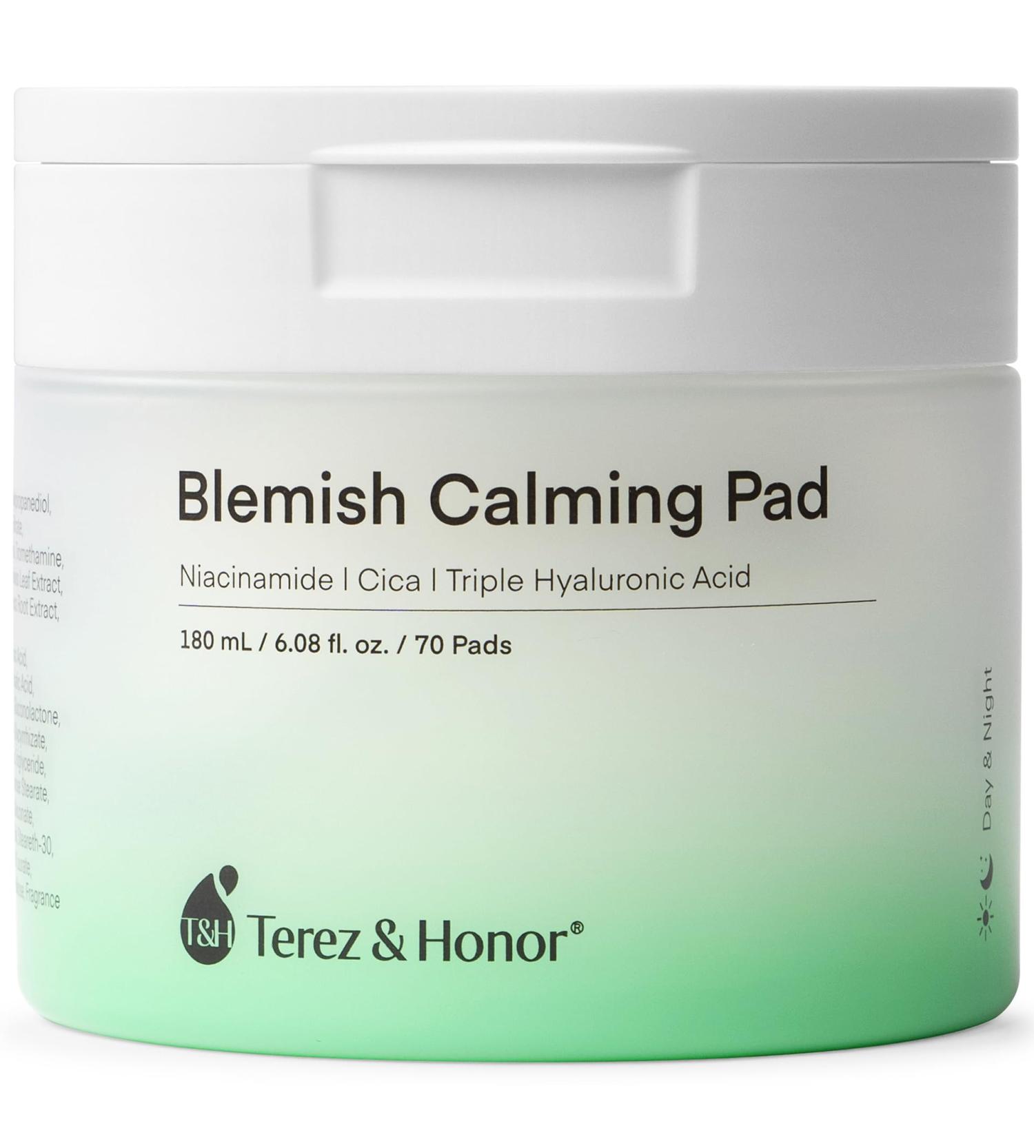 Terez & Honor Blemish Calming Toner Pads - Korean Facial Cotton Toner with Centella Asiatica Niacinamide & Hyaluronic Acid - 180 Pads + 5mL Bonus - Buy Online on GoSupps.com