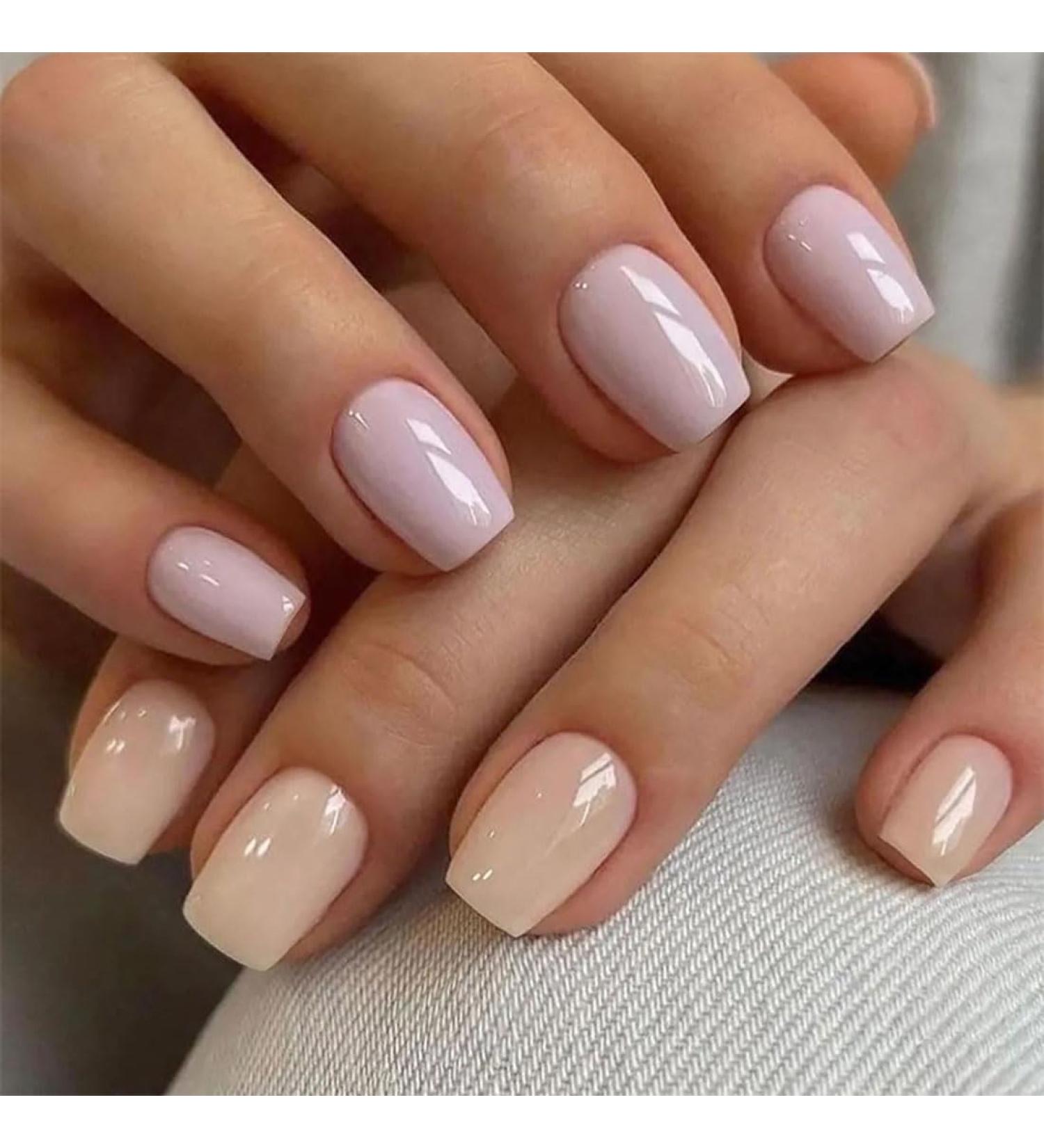 SINLOV Medium Long Square Fake Nails Purple Orange French False Nail Glossy Full Cover False Nails Press on False Nails for Women and Girls - Buy Online on GoSupps.com