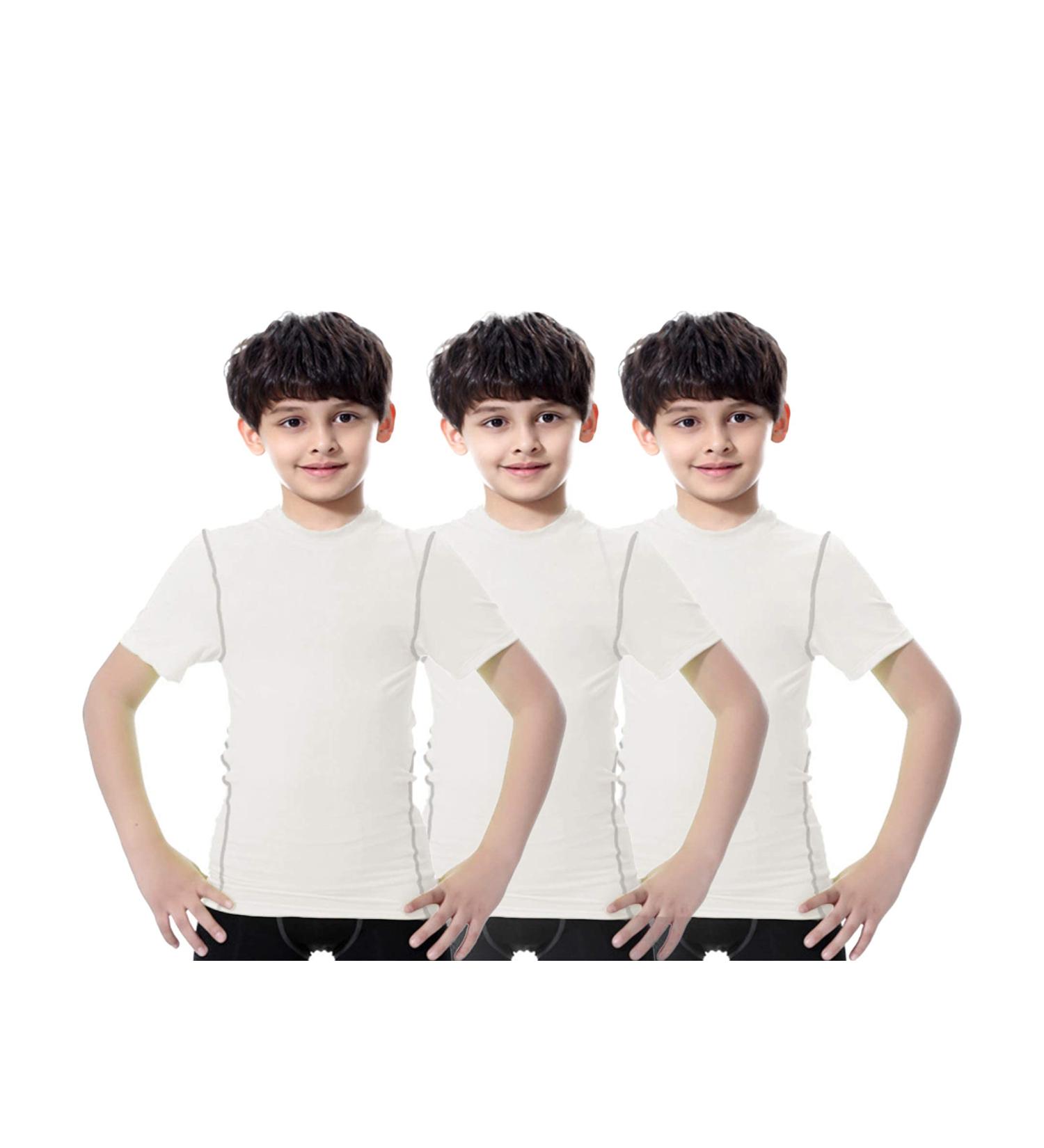 3 Pack Youth Boys Compression Shirts - Quick Dry Athletic Jerseys in White - Ideal for Football & Soccer - Buy Online on GoSupps.com