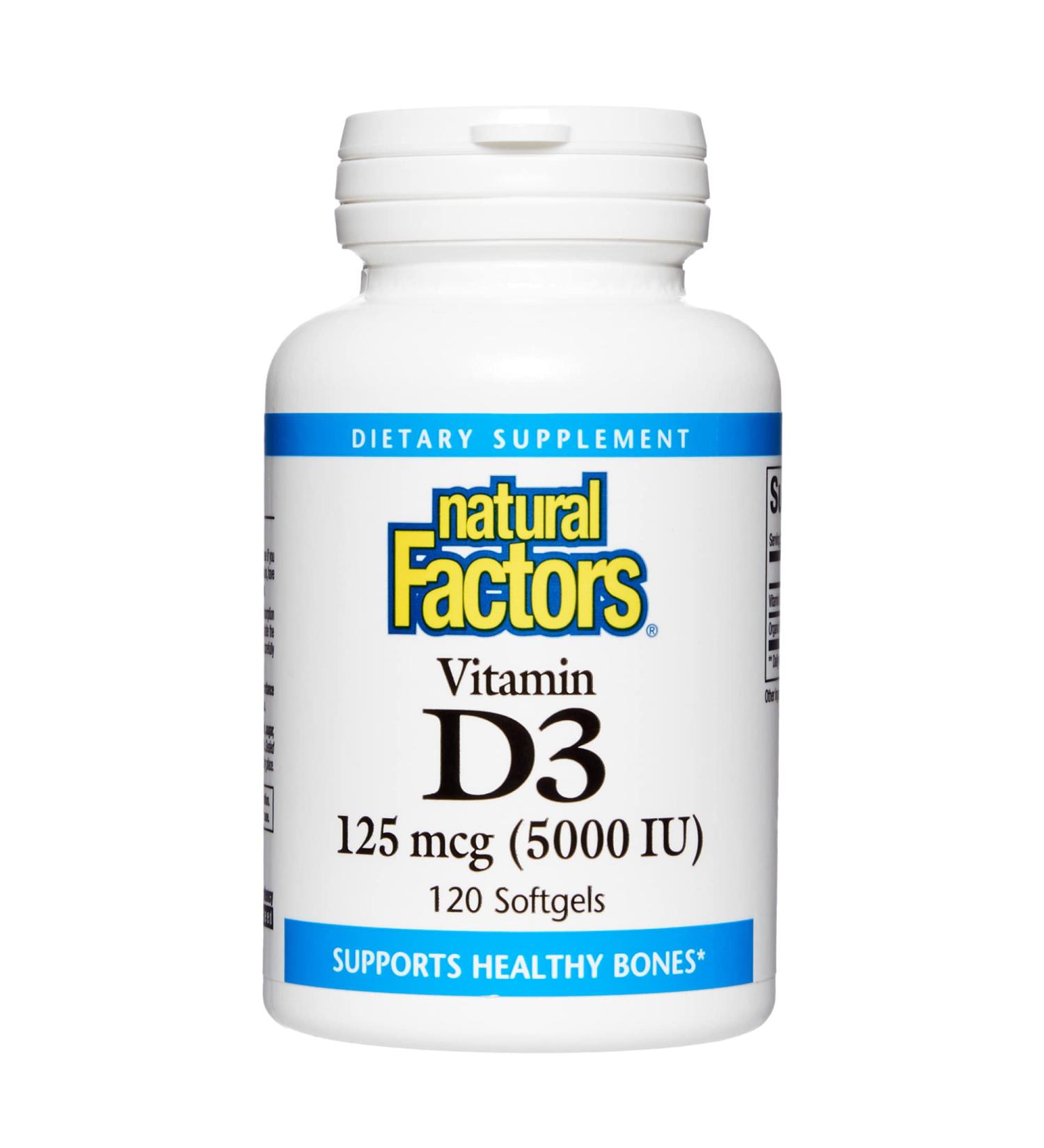 Natural Factors Vitamin D3 125 mcg (5000 IU) â€“ Boost Immunity & Bone Health | 120 Softgels - Buy Online on GoSupps.com