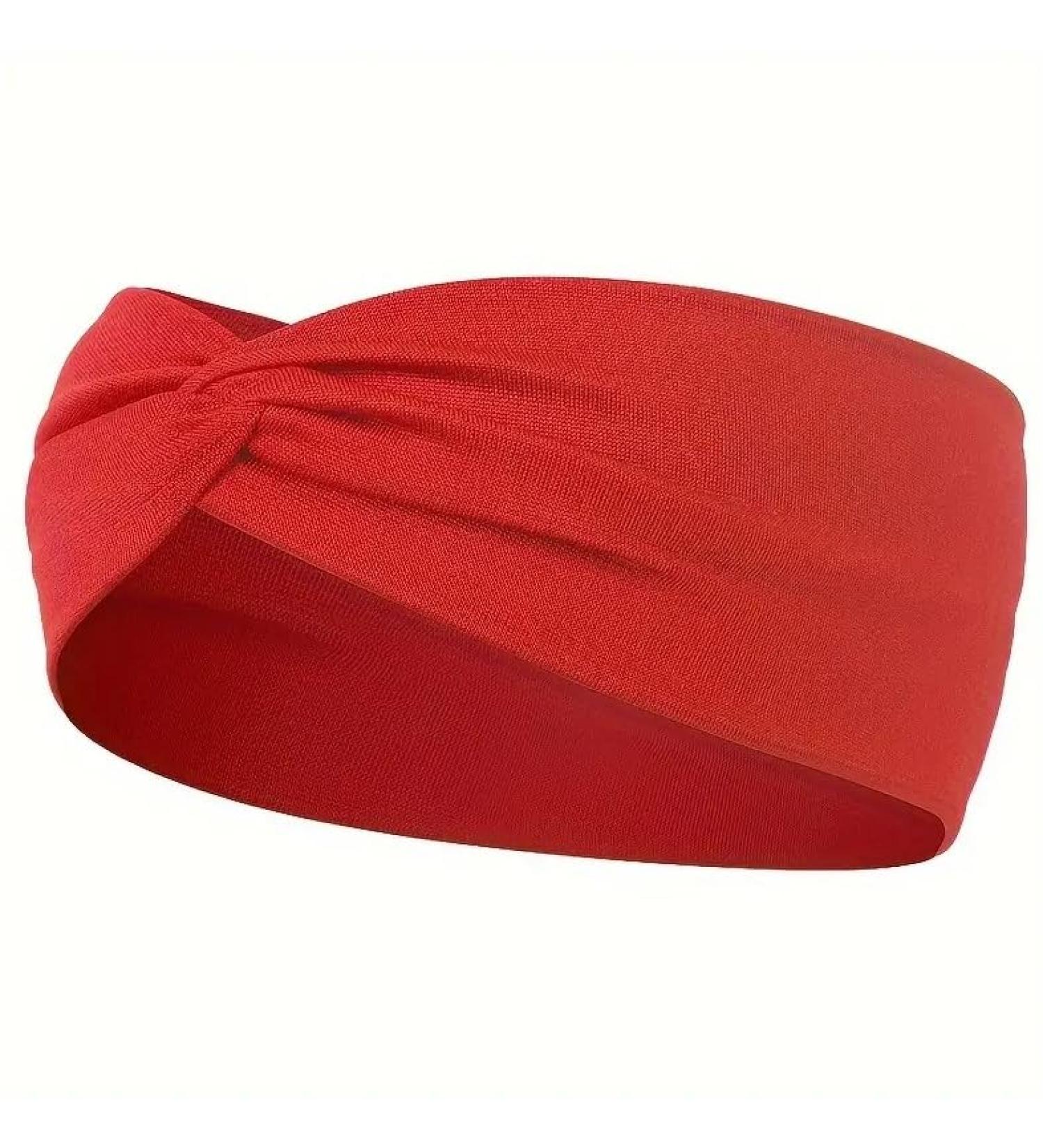 Headband Twist Knotted Hair Band Elastic Hair Band Non Slip Sweat Band Headwear (Red)