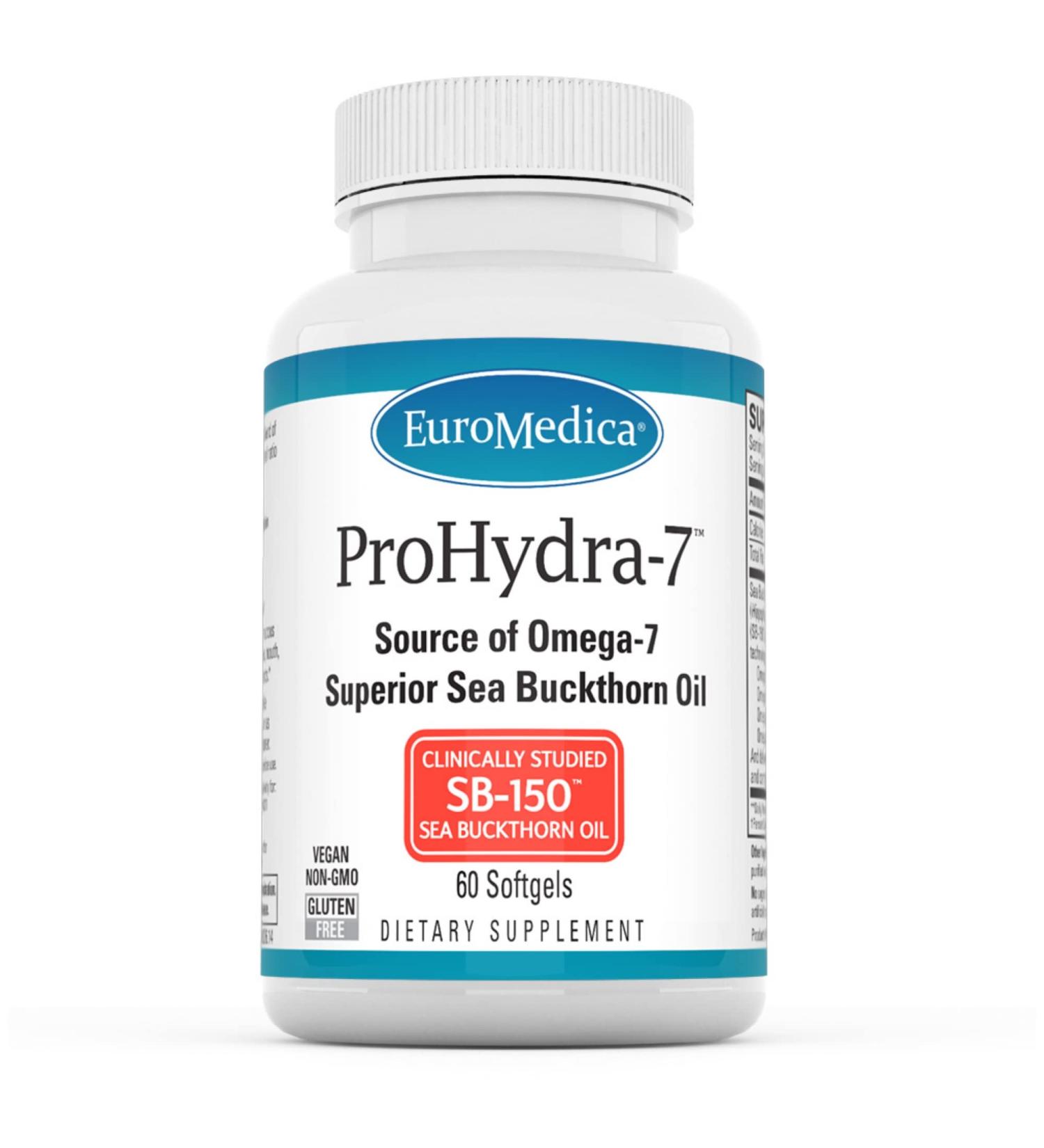 EuroMedica ProHydra-7 Softgels - Clinically-Studied Sea Buckthorn Oil Formula - Omega-7 Supplement - Improve Skin Hydration & Soothe Digestion - 60 Servings - Buy Online on GoSupps.com