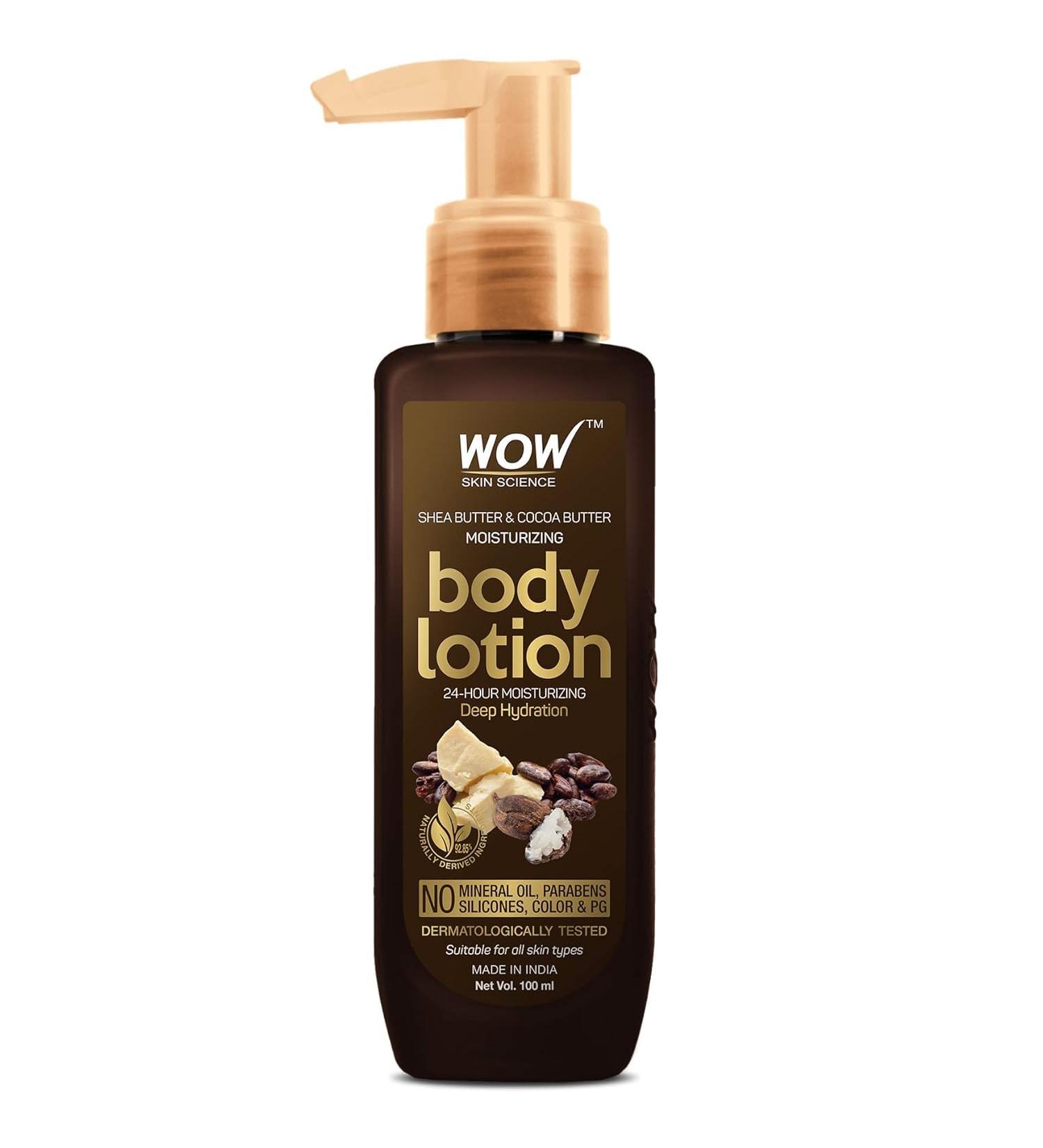 W OW Skin Science Shea & Cocoa Butter Body Lotion | Deep Hydration No Parabens Silicones or Mineral Oil | 100 ml for All Skin Types - Buy Online on GoSupps.com
