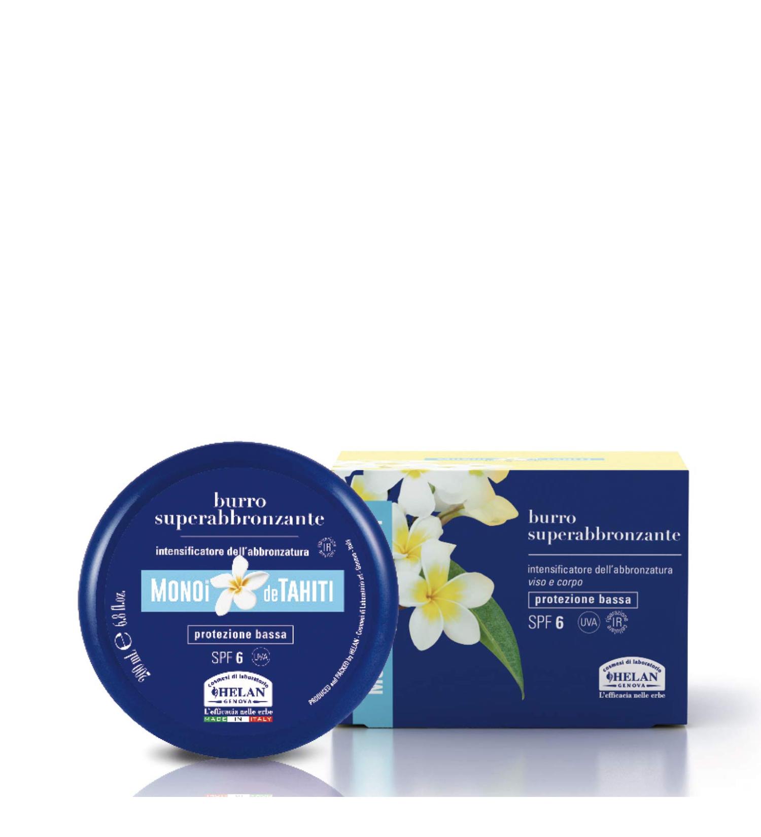 Helan Monoi De Tahiti - Face and Body Tanning Accelerator Tanning Moisturiser & Body Butter with Natural Tan Accelerator Tanning Cream & Sunscreen with Sun Protection SPF 6 200 ml - Made in Italy - Buy Online on GoSupps.com