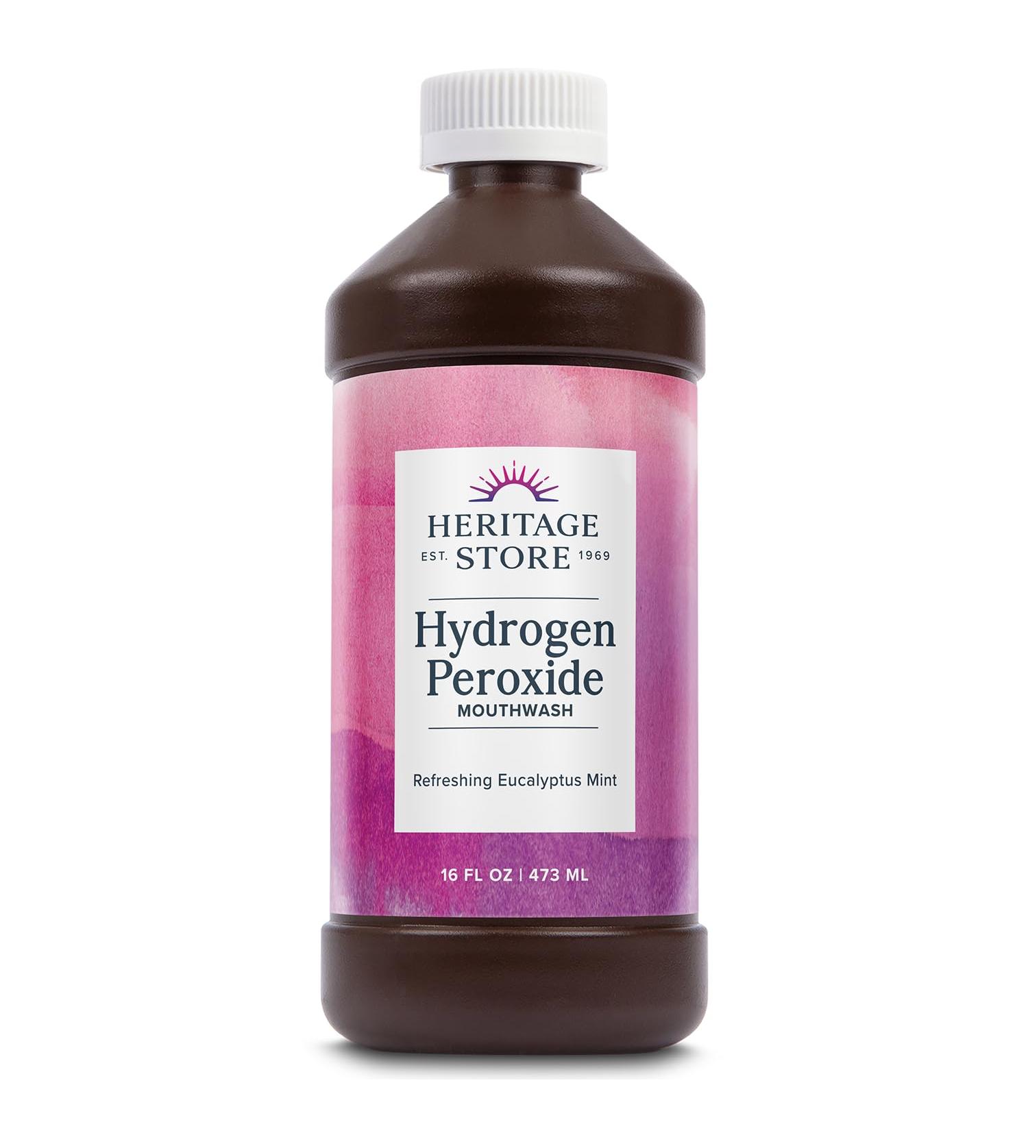 Heritage Store Hydrogen Peroxide Mouthwash - Eucalyptus & Fresh Mint - Gentle Oral Care for Healthy Gums Sweetened with Xylitol 16oz - Buy Online on GoSupps.com