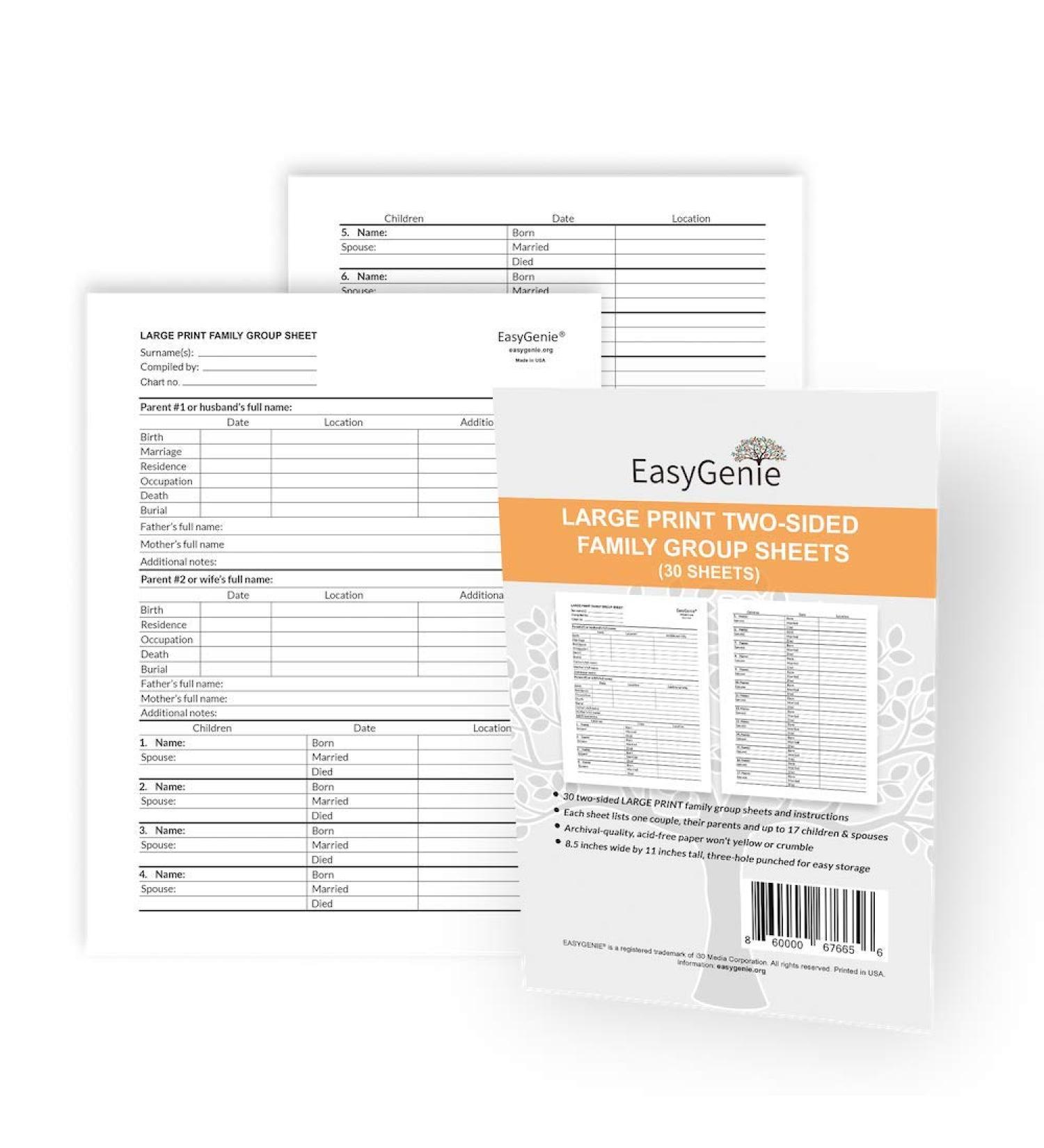 Large Print Family Group Sheets for Ancestry (30 Sheets) - Archival Quality Genealogy Forms - Buy Online on GoSupps.com