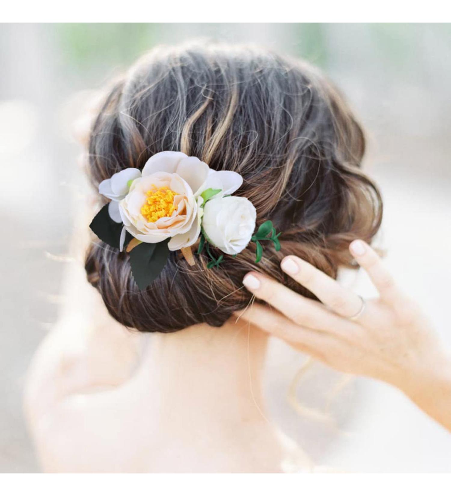 Fangsen Hibiscus Rose Flower Hair Comb - Bridal Headpiece for Brides & Bridesmaids - Buy Online on GoSupps.com