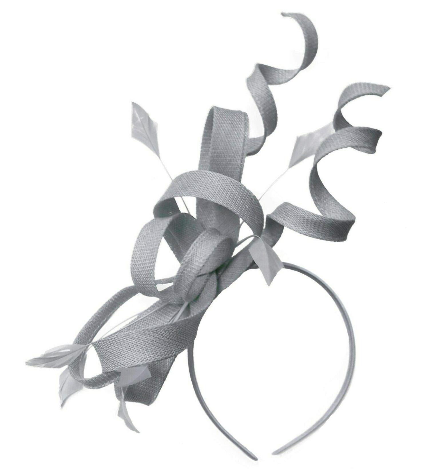 Swirl Loop Sinamay Headband Fascinator For Women Wedding Ascot Races Silver