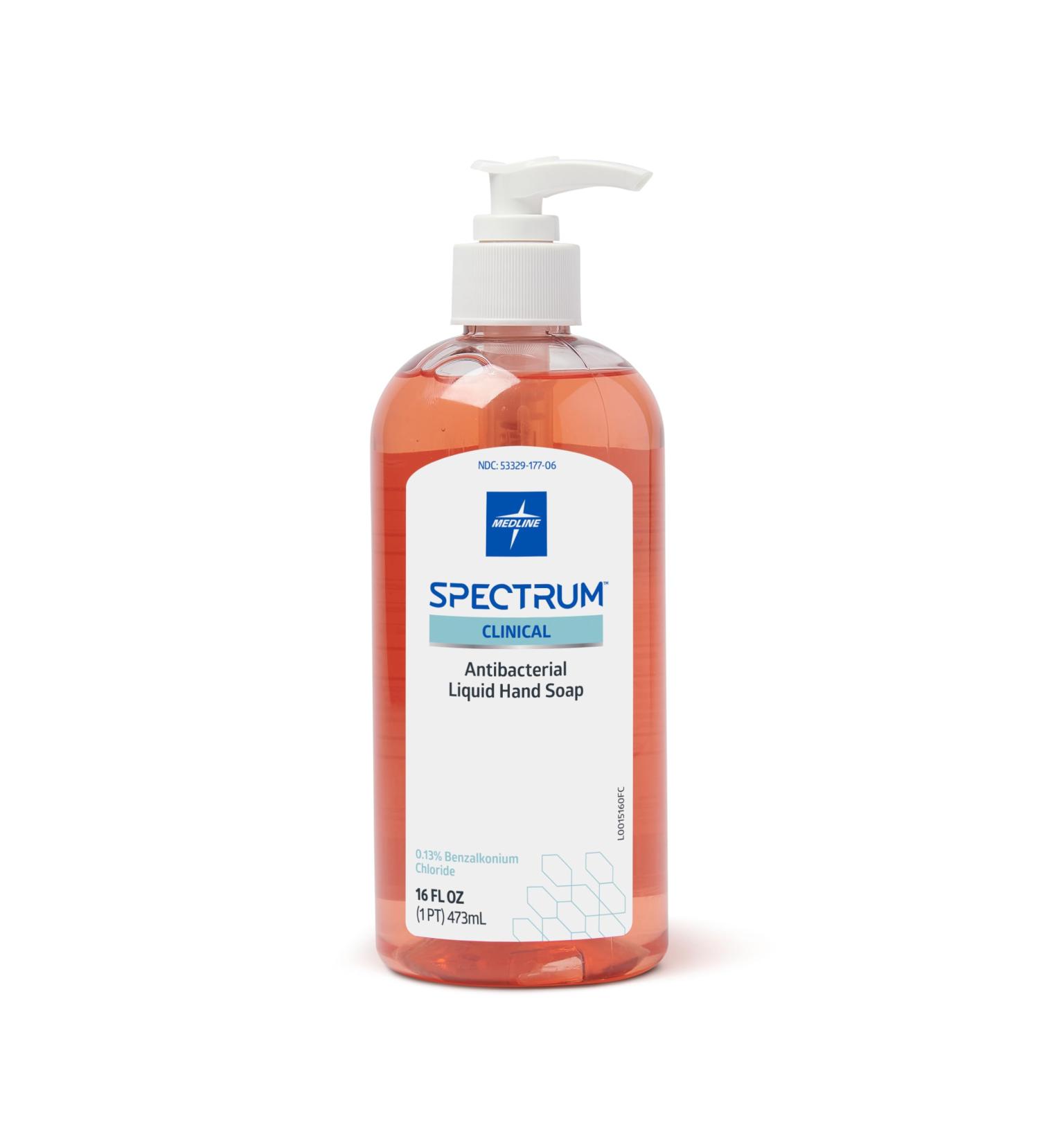 Medline Spectrum Clinical Antibacterial Liquid Hand Soap with 13% BZK 16 oz. Pump Bottle Case of 12