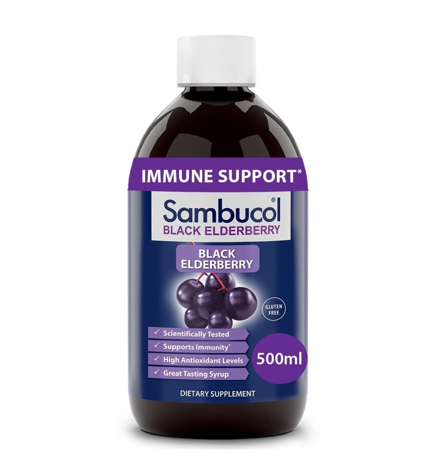Sambucol Black Elderberry Syrup Original Formula | Immune Support Supplement for Adults & Kids | Gluten Free & Vegan | Family Size 16.9 Fl Oz - Buy Online on GoSupps.com