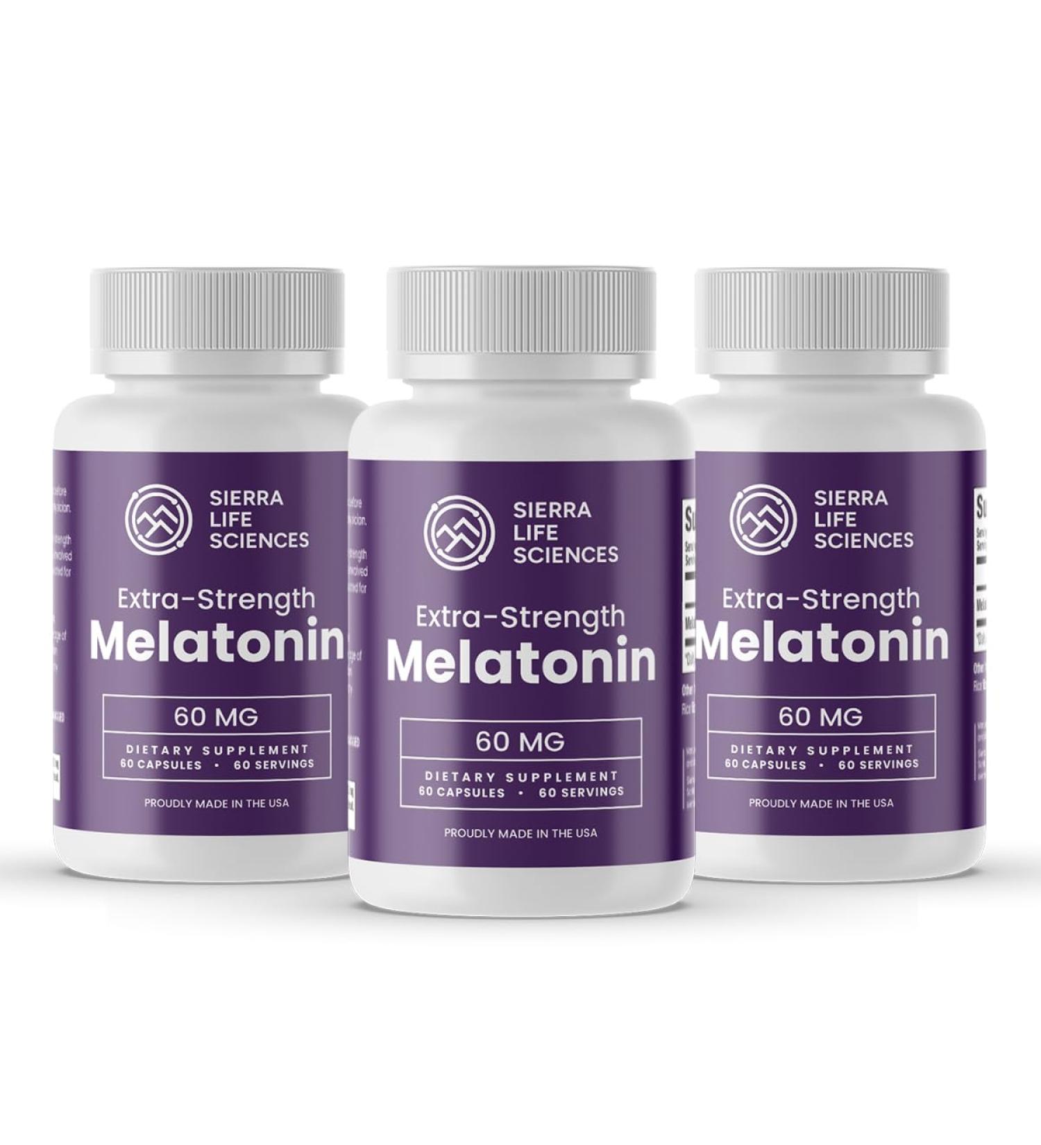 SIERRA LIFE SCIENCES 60 mg High Dosage Melatonin in Easy-to-Swallow Capsules - 180 Servings - Buy Online on GoSupps.com