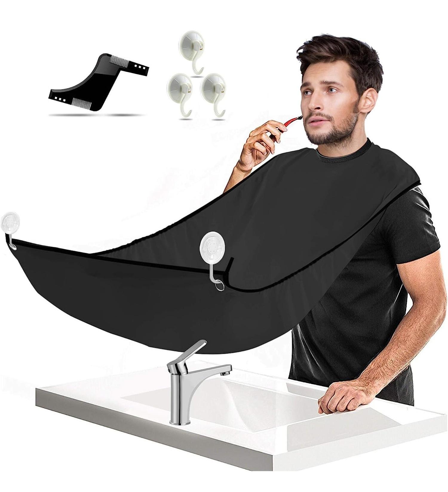 1DOT2 BART Waterproof Apron & Beard Stencil Gift for Men - Shaving Cloak & Hair Catcher - Black 109x79cm - Buy Online on GoSupps.com