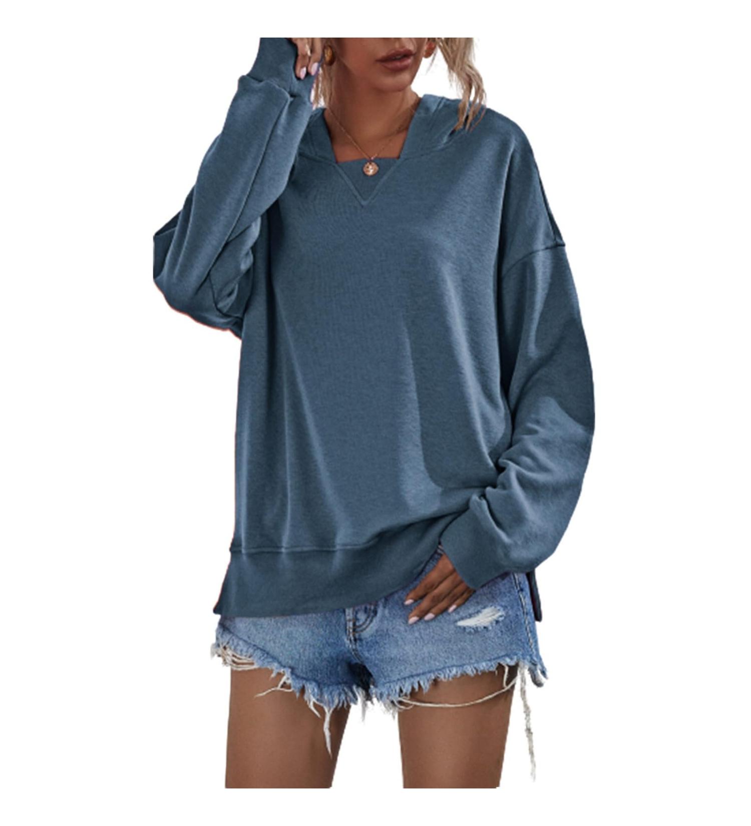 Shop Cuddly Women's Autumn Winter Sweatshirt - Plus Fleece Hoodie with Quadratic Collar for Casual Style | Perfect for Parties Outdoor Travel & Daily Wear - Dark Blue XL - Buy Online on GoSupps.com