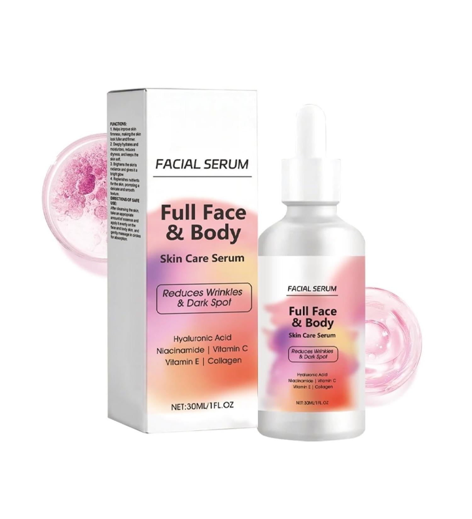 S rum visage l'acide hyaluronique s rum multi-usages visage et corps niacinamide collag ne vitamines C et E hydratant claircissant liftant raffermissant r duit les rides (30ml) 60 ml (Lot de 1) - Buy Online on GoSupps.com