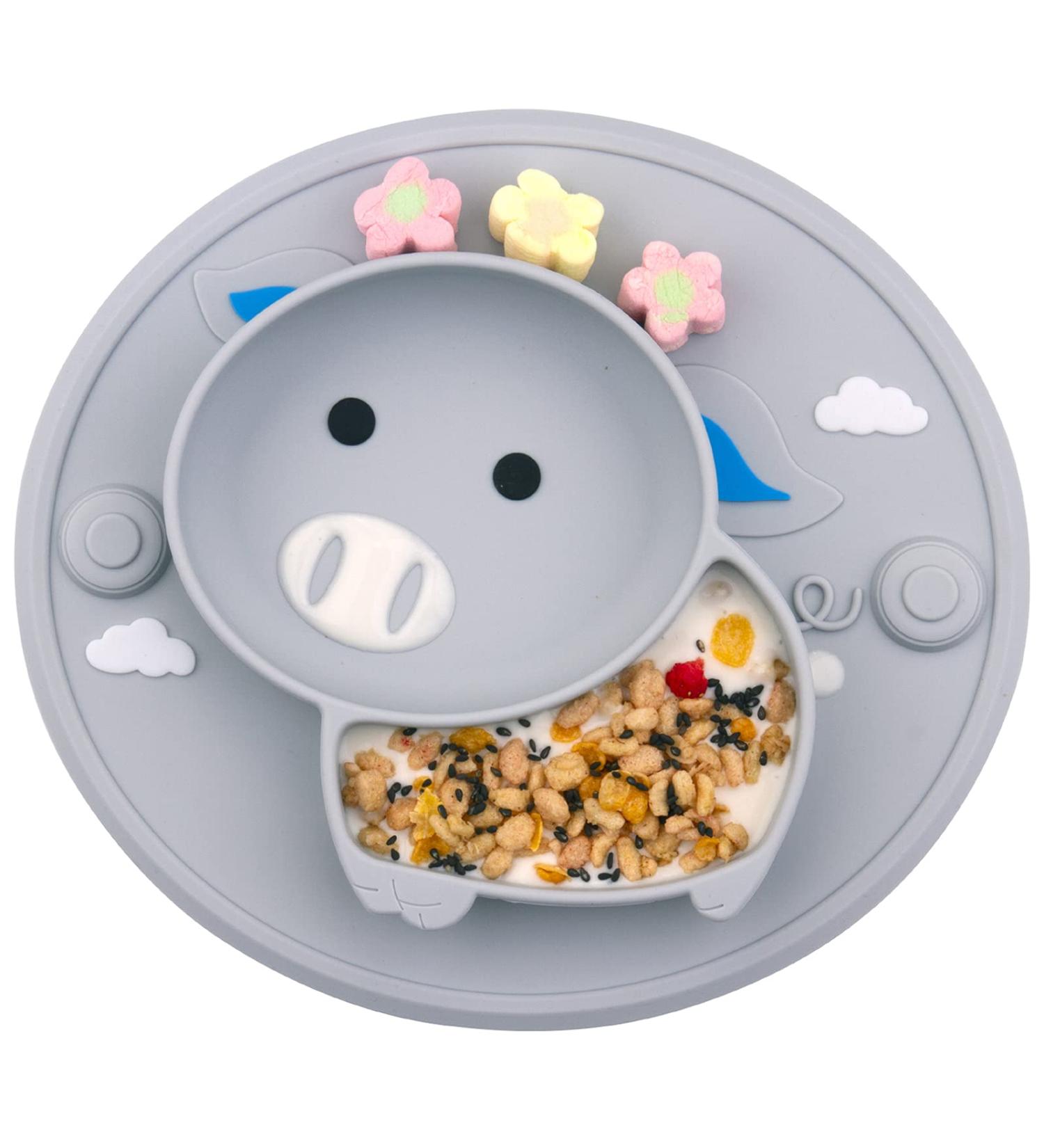 Baby Silicone Plate - Toddler Suction Mini Plate Placemat for Self Feeding - BPA Free - Gray - Buy Online on GoSupps.com