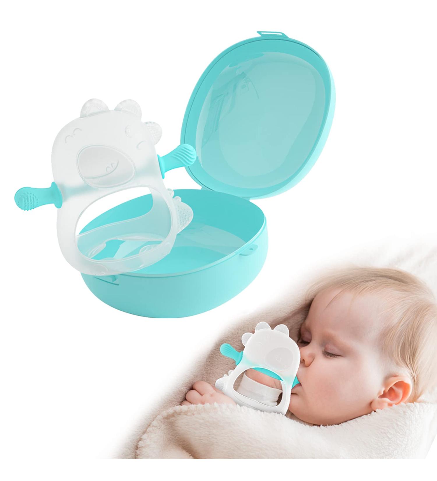 bybeleca Baby Teething Toy: Silicone Hand Teether for Infants 0-12 Months - Anti-Drop Dinosaur Chew Toy (Blue) with Case - Buy Online on GoSupps.com
