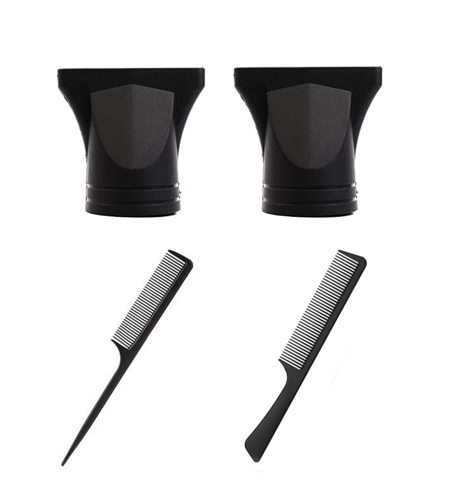 2-Piece Salon Hair Dryer Nozzles Set with Combs - Black Flat Mouth Dryer Nozzle for Styling - Fits Outer Diameter 4.2-4.6cm - Perfect for Salon and Home Use - Buy Online on GoSupps.com