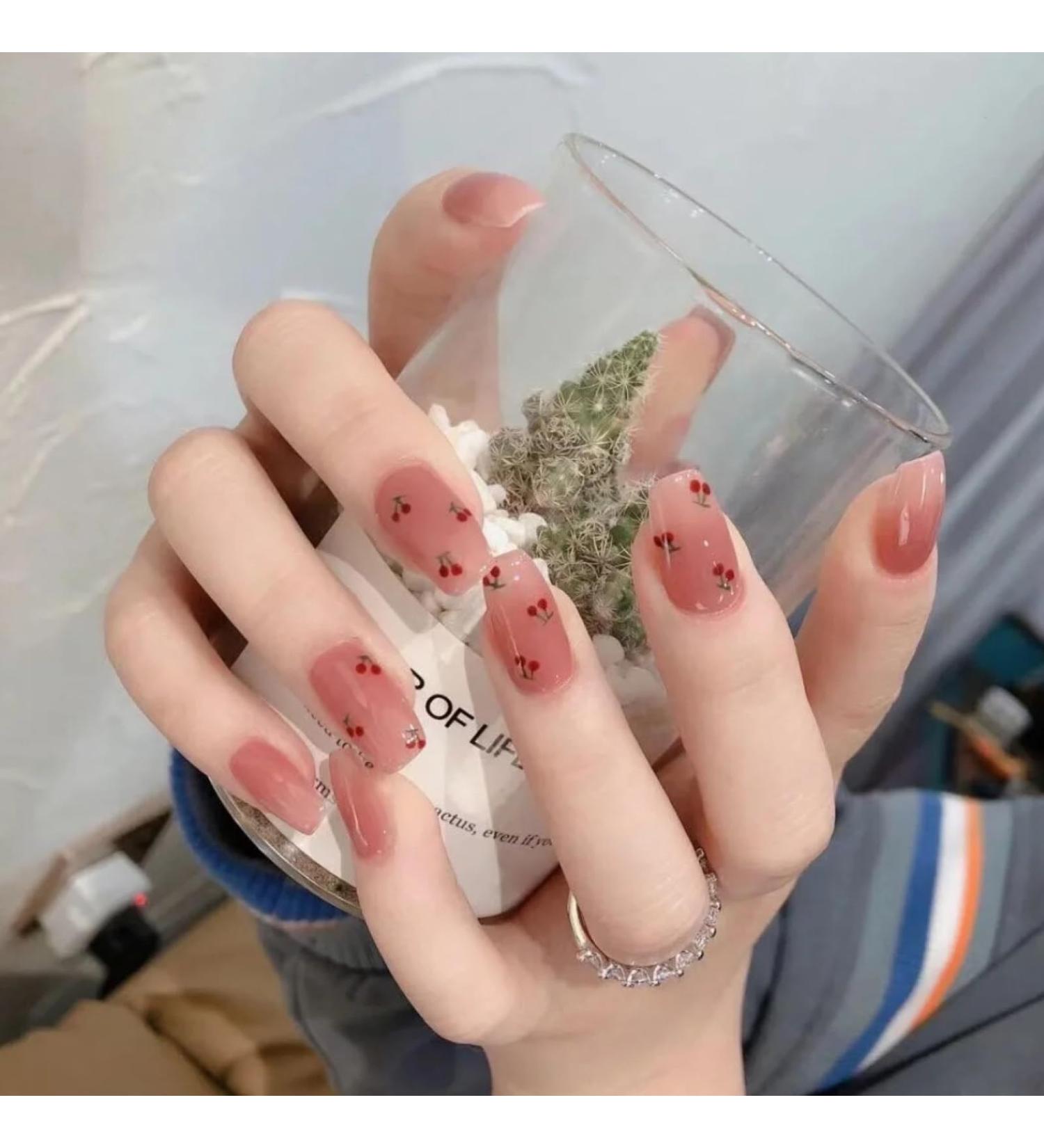 24Pcs/Set White Camellia French Almond Press On Nail Full Cover Waterproof Fake Nails Seamless Removable False Nails Decoration R204