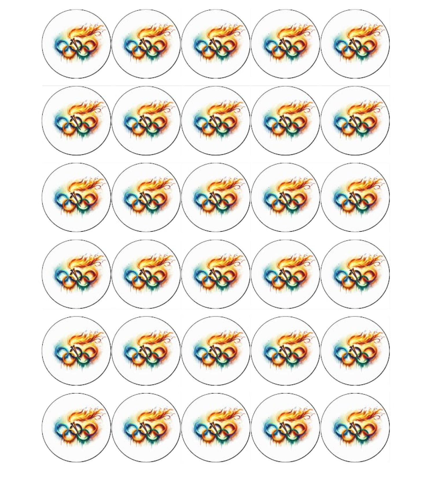 Olympic Games Torch Logo Edible Wafer Paper Cupcake Toppers - Pack of 30