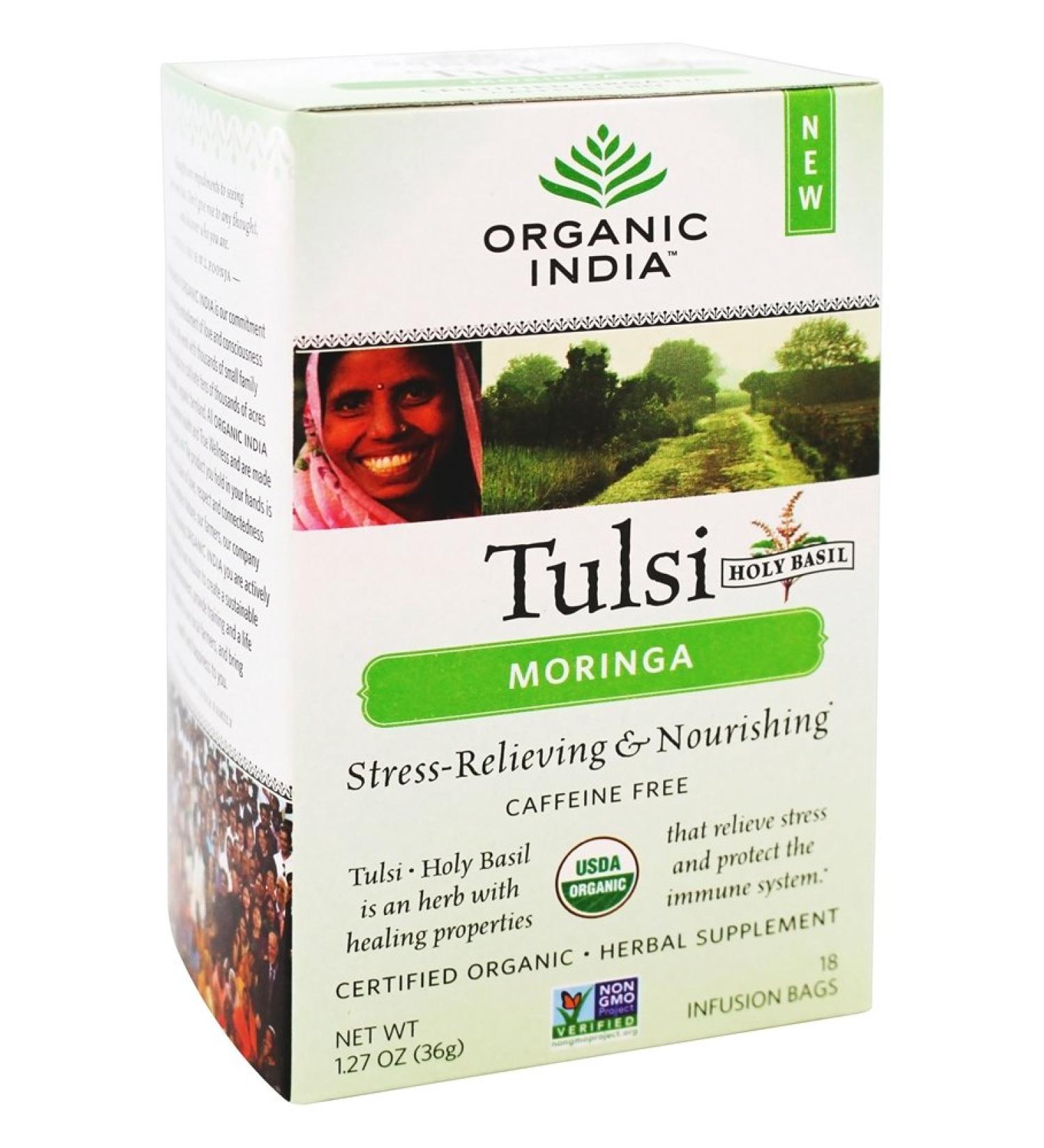 Buy Organic India Tulsi Moringa Tea - Antioxidant Rich, 100% Organic & Fair Trade | 18 Tea Bags - Buy Online on GoSupps.com