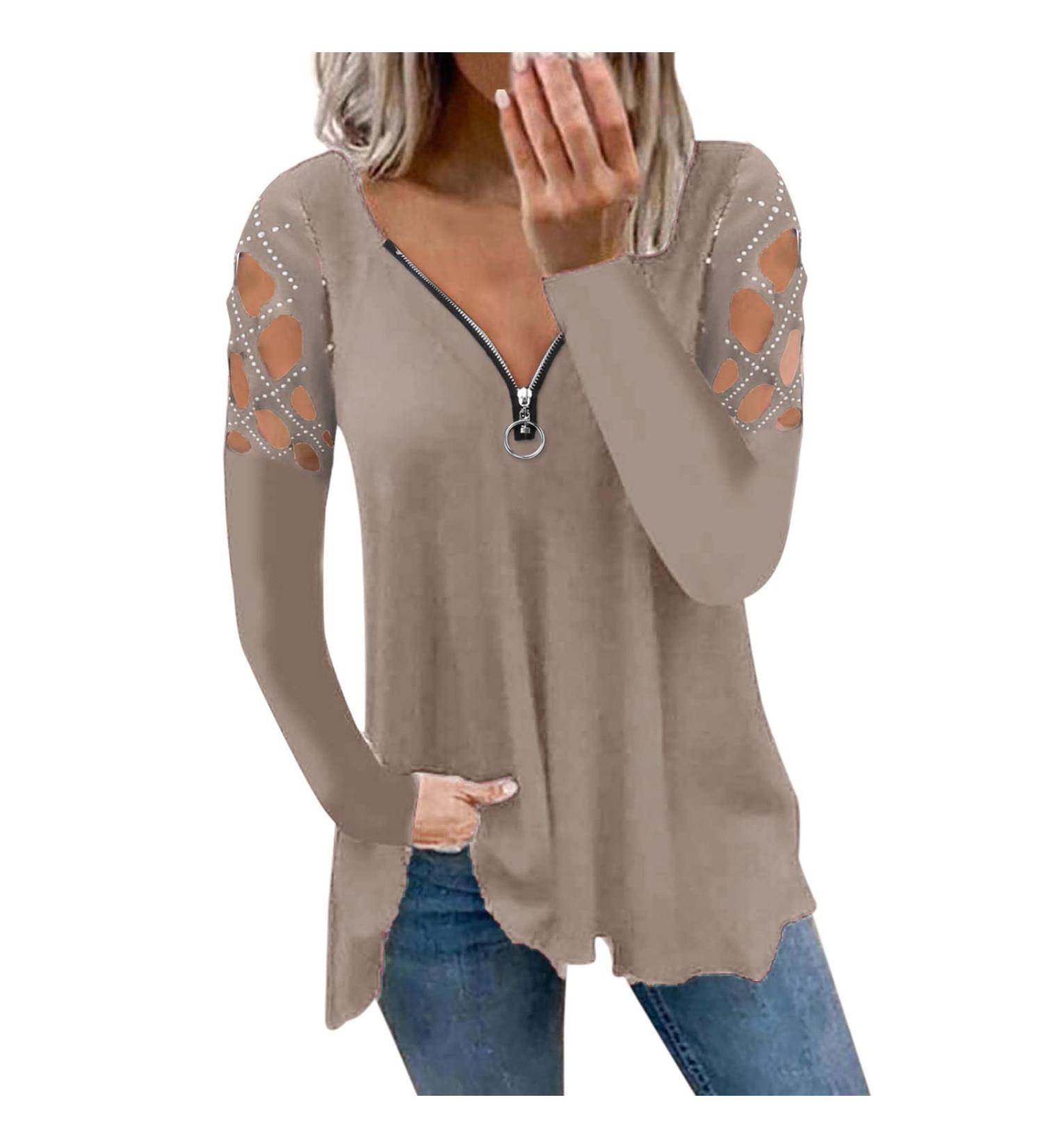Women's Rhinestone V-Neck Hollowed Out Top - Black Silk Shirt - XX-Large - Buy Online on GoSupps.com