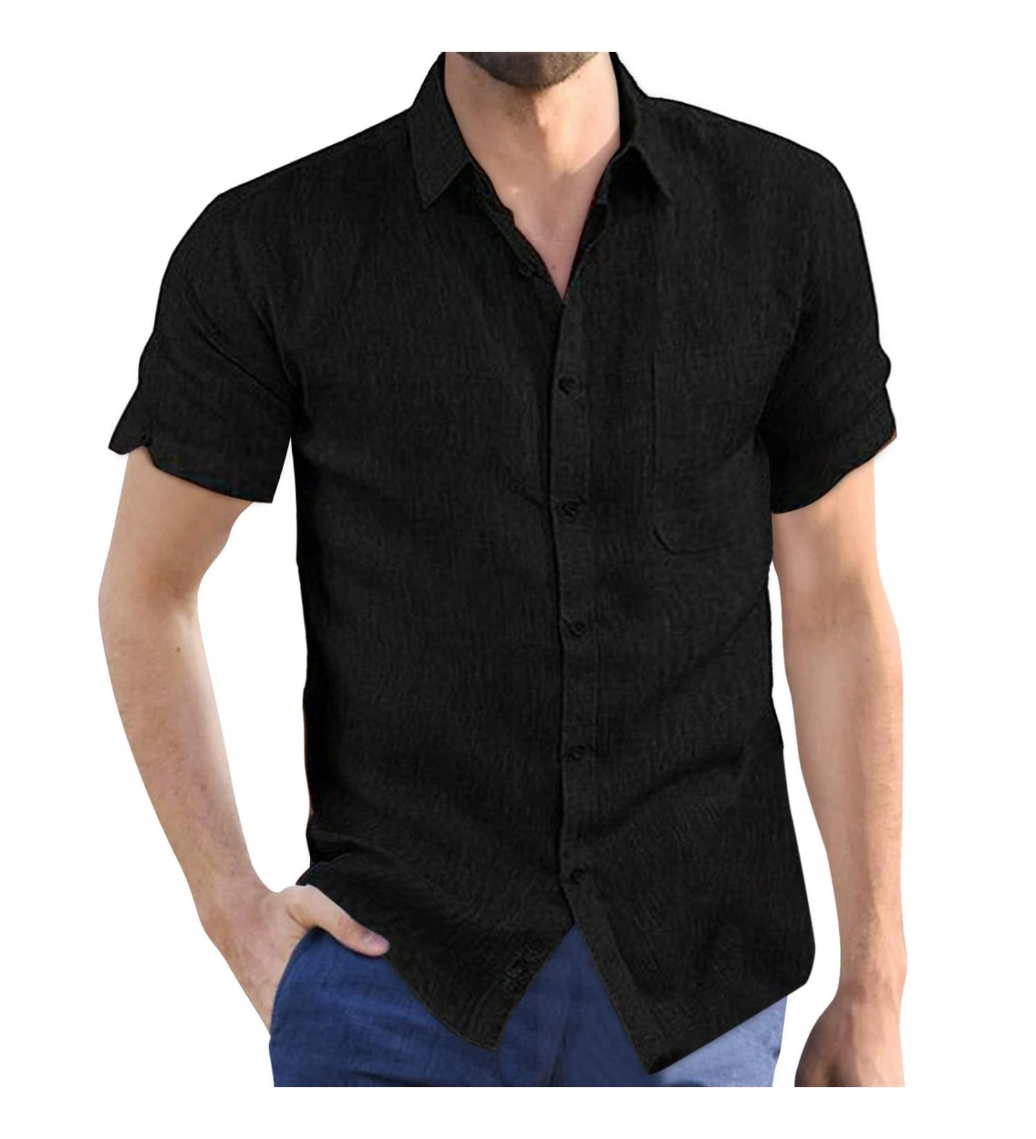 Men's Linen Beach Shirt | V-Neck | Long Sleeve | Black | Medium - Buy Online on GoSupps.com