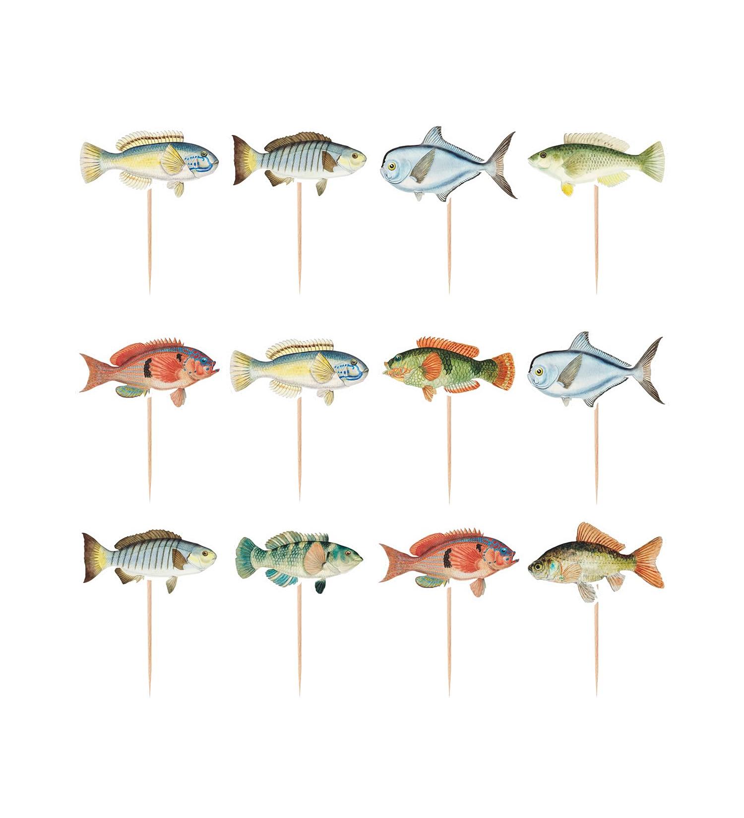 Birthday Decorations 20Pcs Fish Cupcake Toppers Fishing for Fish Theme Party Kid Baby Shower Tropical Party Cake Picks Under The Sea Decoration Supplies (20 pcs)