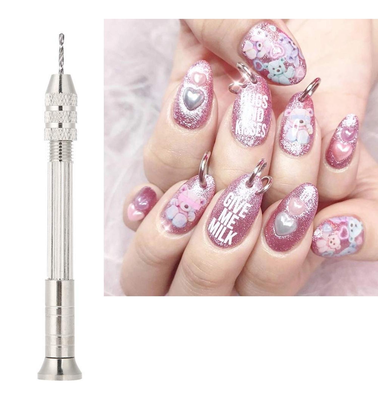 Manual Nail Art Piercing Tool - DIY Pendant Charm Drill for Manicure & Gel Nail Design Accessories - Buy Online on GoSupps.com