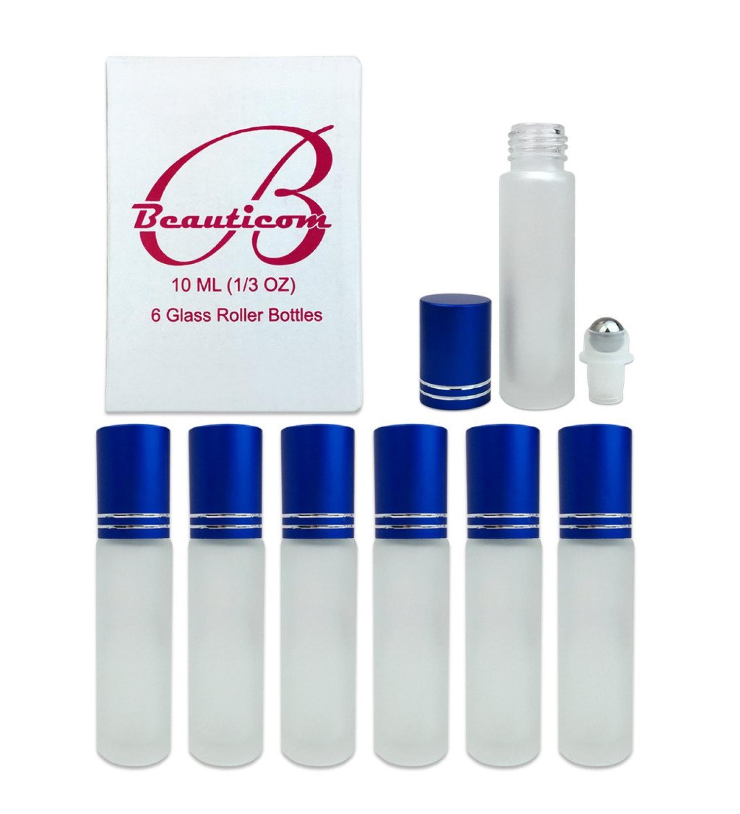 Beauticom 10ml Blue Glass Roll-On Bottles - 6 Pack with Metal Caps & Stainless Steel Roll Balls for Essential Oils Aromatherapy Perfume Lip Gloss & Lip Balm - Buy Online on GoSupps.com