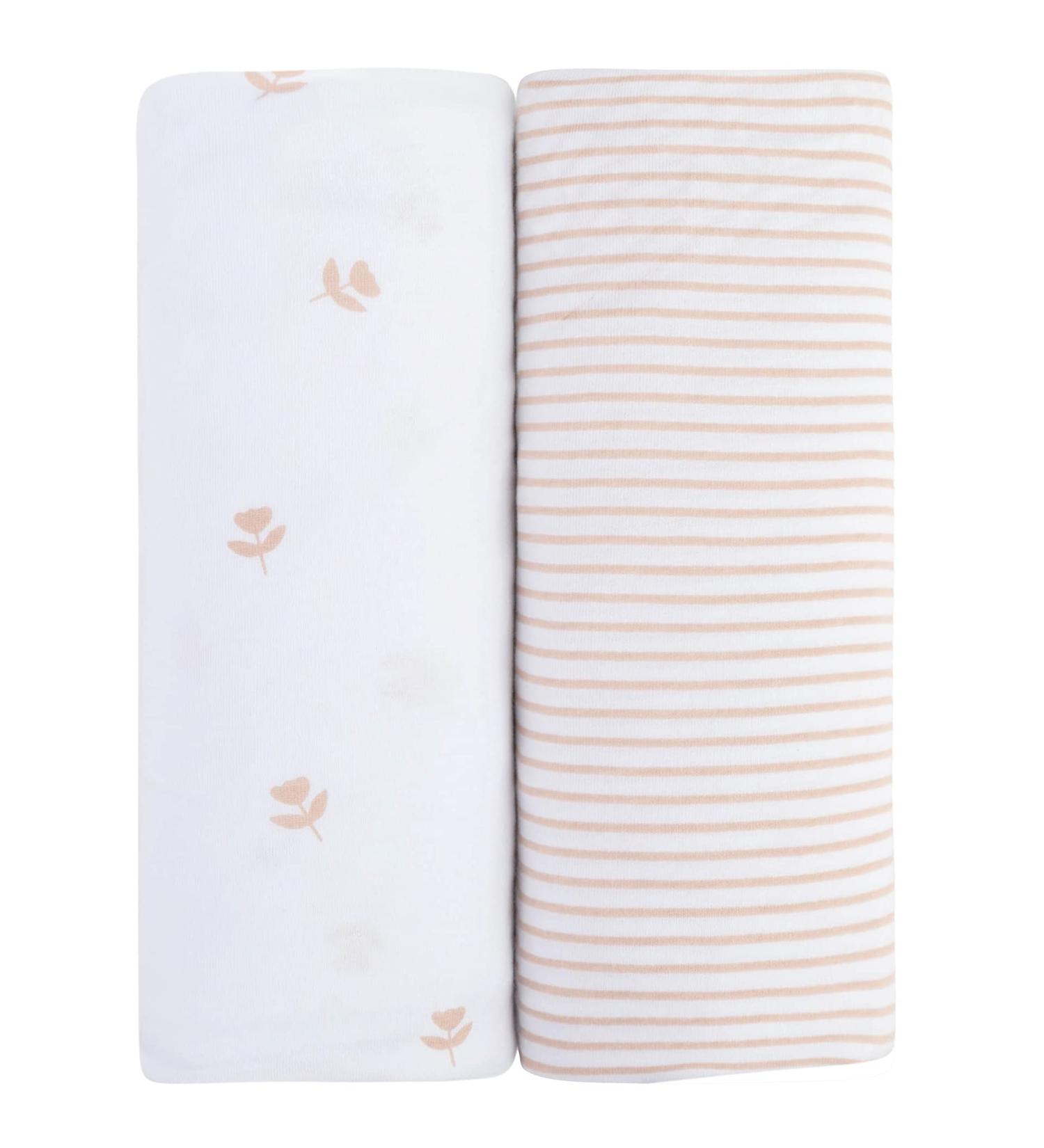 Ely's & Co. 2-Pack Pink Tulip & Stripes Changing Pad Cover Set | 100% Jersey Cotton | Cradle Sheet Set - Buy Online on GoSupps.com