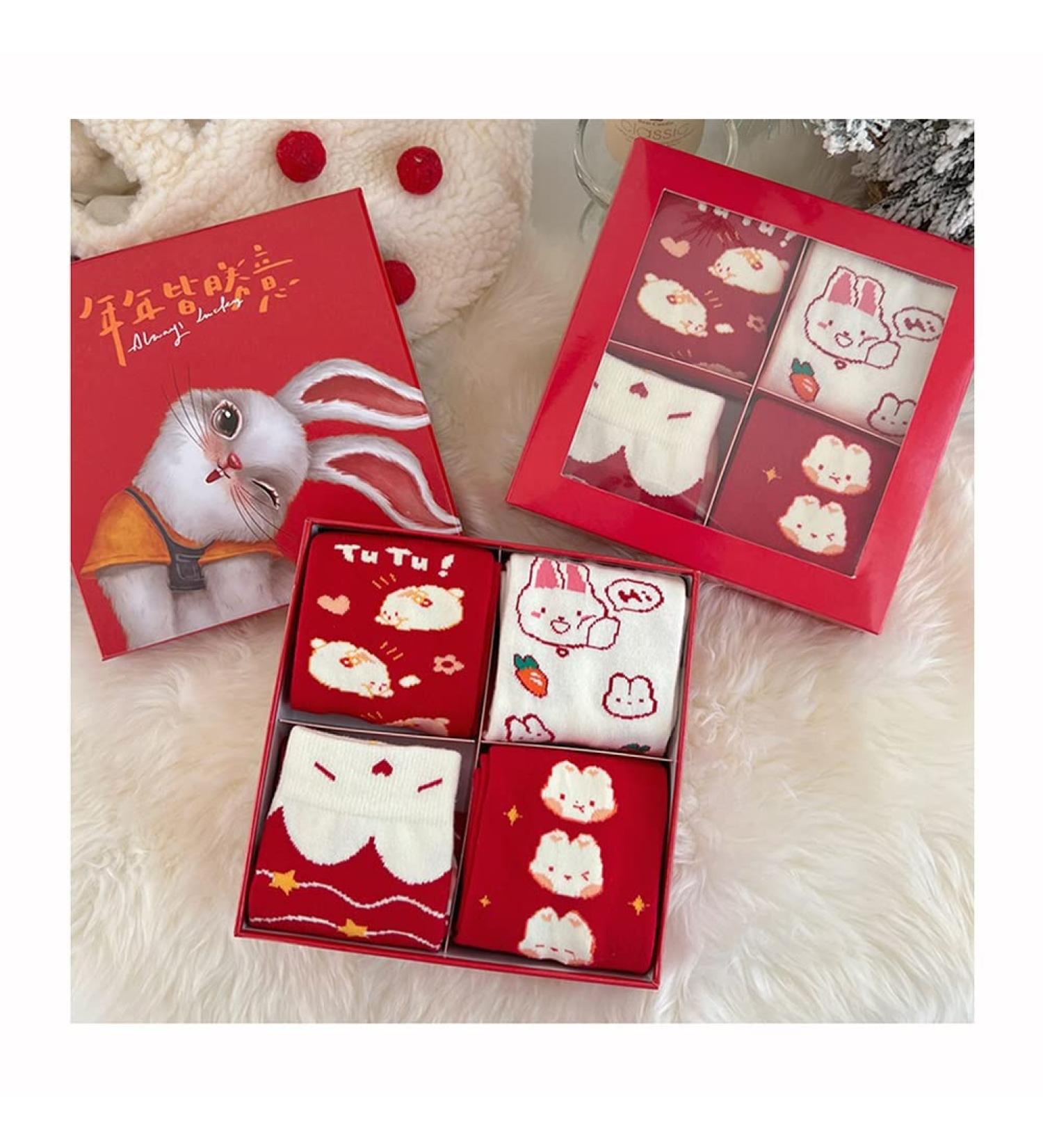 4 Pairs Lucky Red Girls Socks | Traditional Chinese New Year Gift | Comfortable Sports Socks | Size 34-40 - Buy Online on GoSupps.com