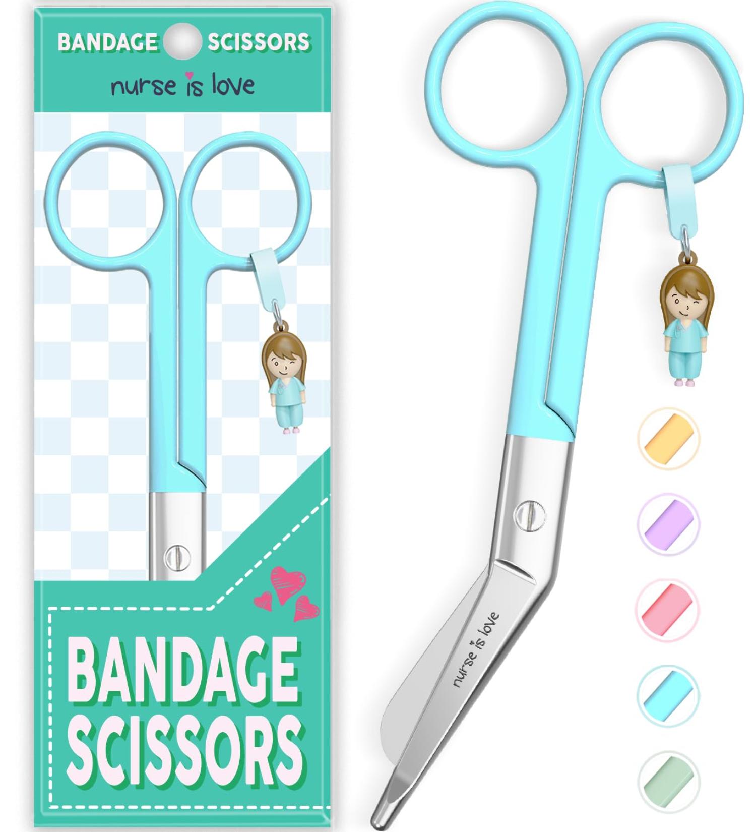 Nurse Love Nursing Scissors | Bandage Scissors for First Aid & Vet Students | Stainless Steel Cyan Scissors with Sharp Blades & Round Tip - Buy Online on GoSupps.com
